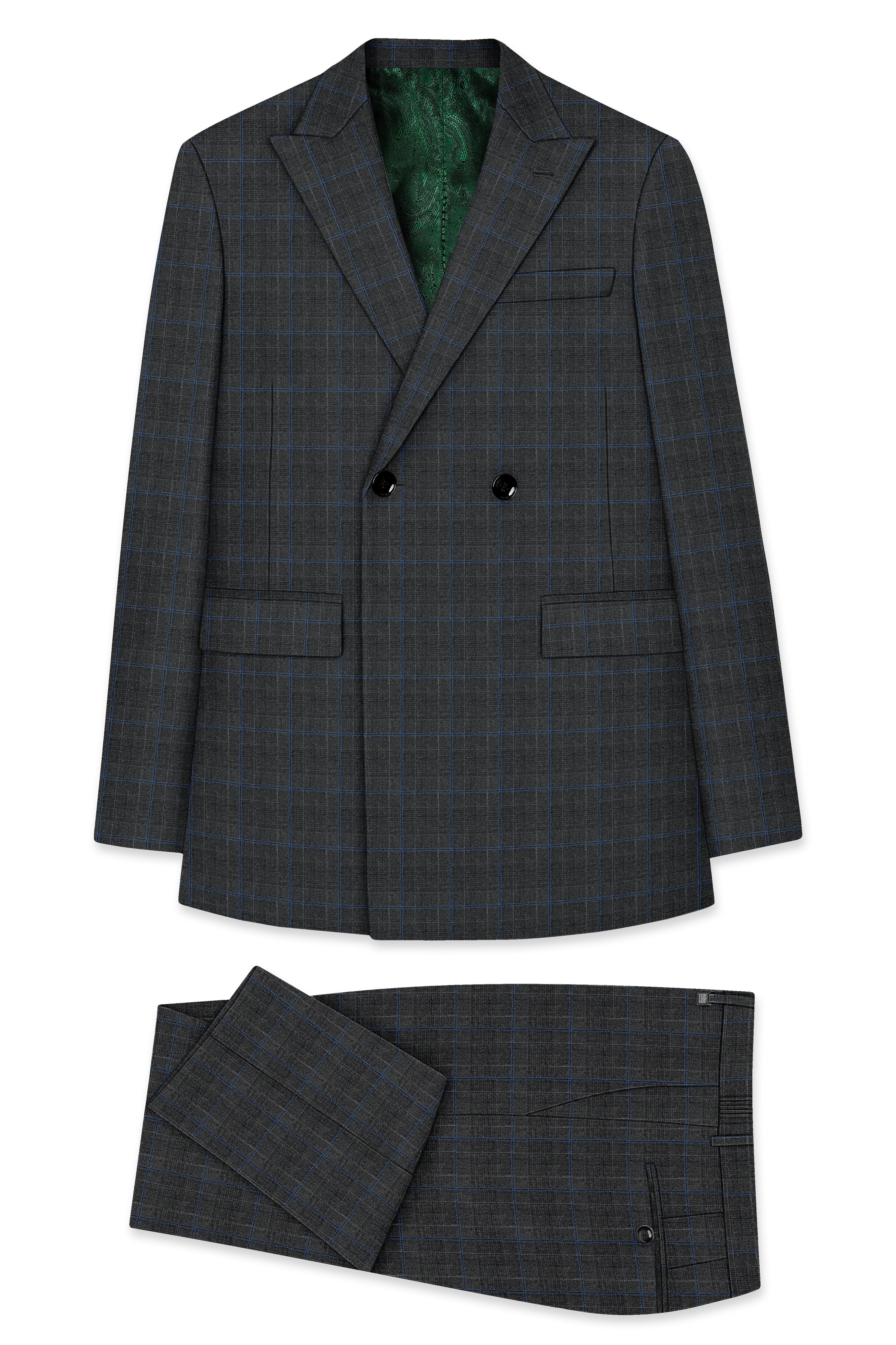 Cape Cod Gray Super fine Checkered Double Breasted Wool Rich Suit