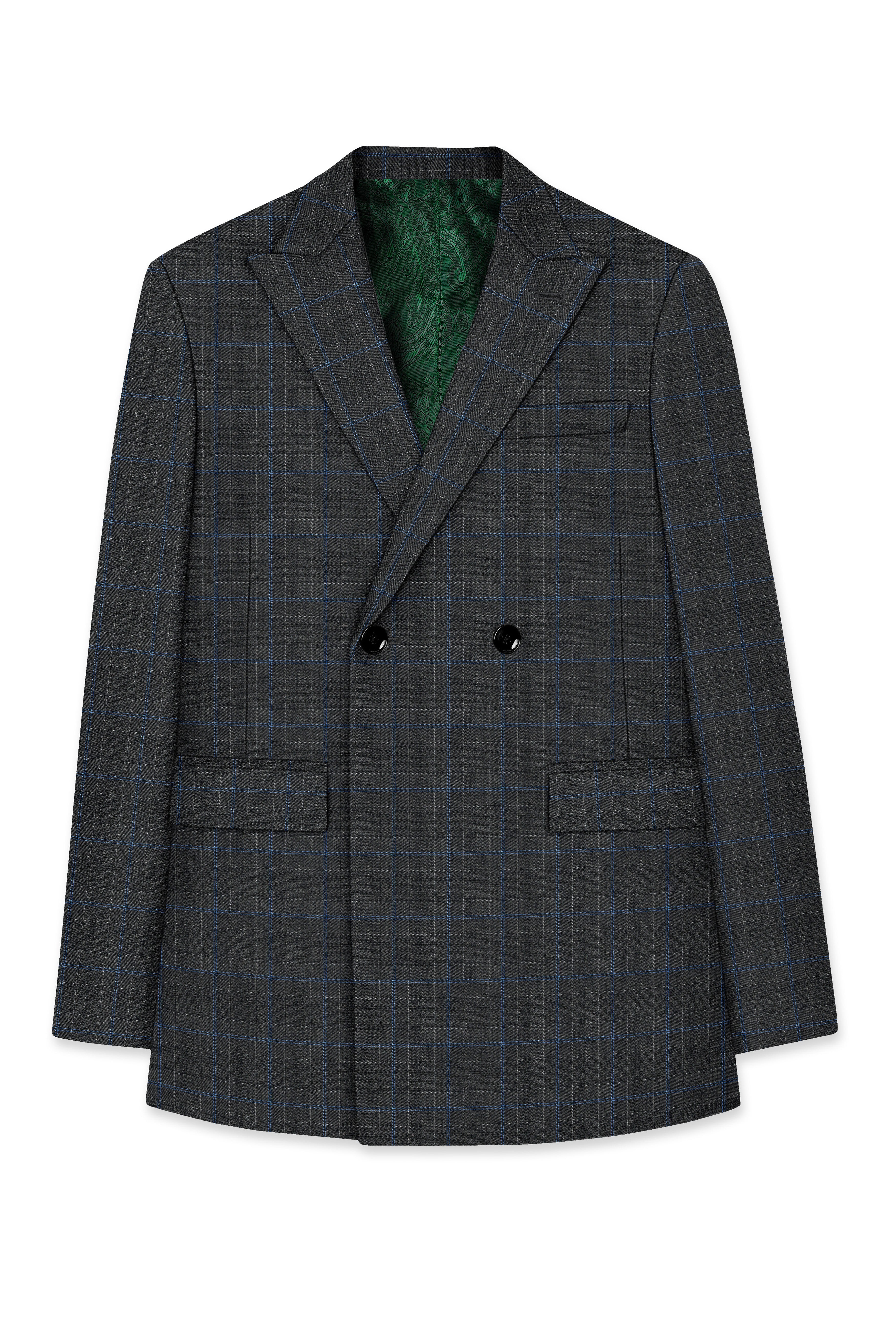 Cape Cod Gray Super fine Checkered Double Breasted Wool Rich Suit