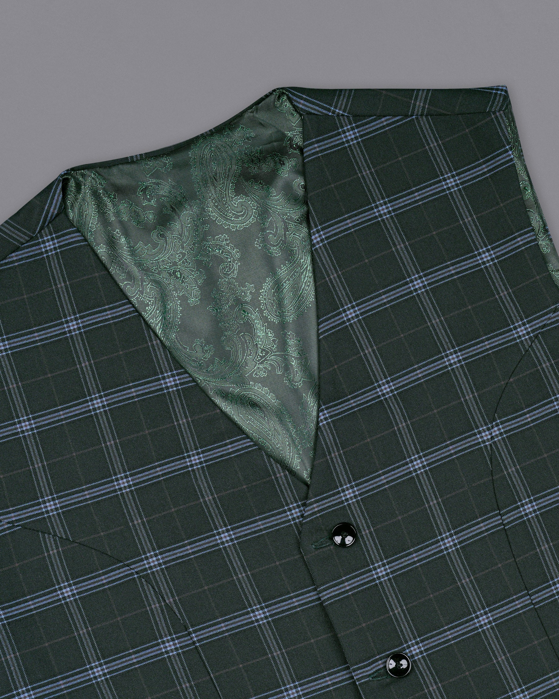 Log Cabin Green Super fine Windowpane Wool Rich Double Breasted Suit