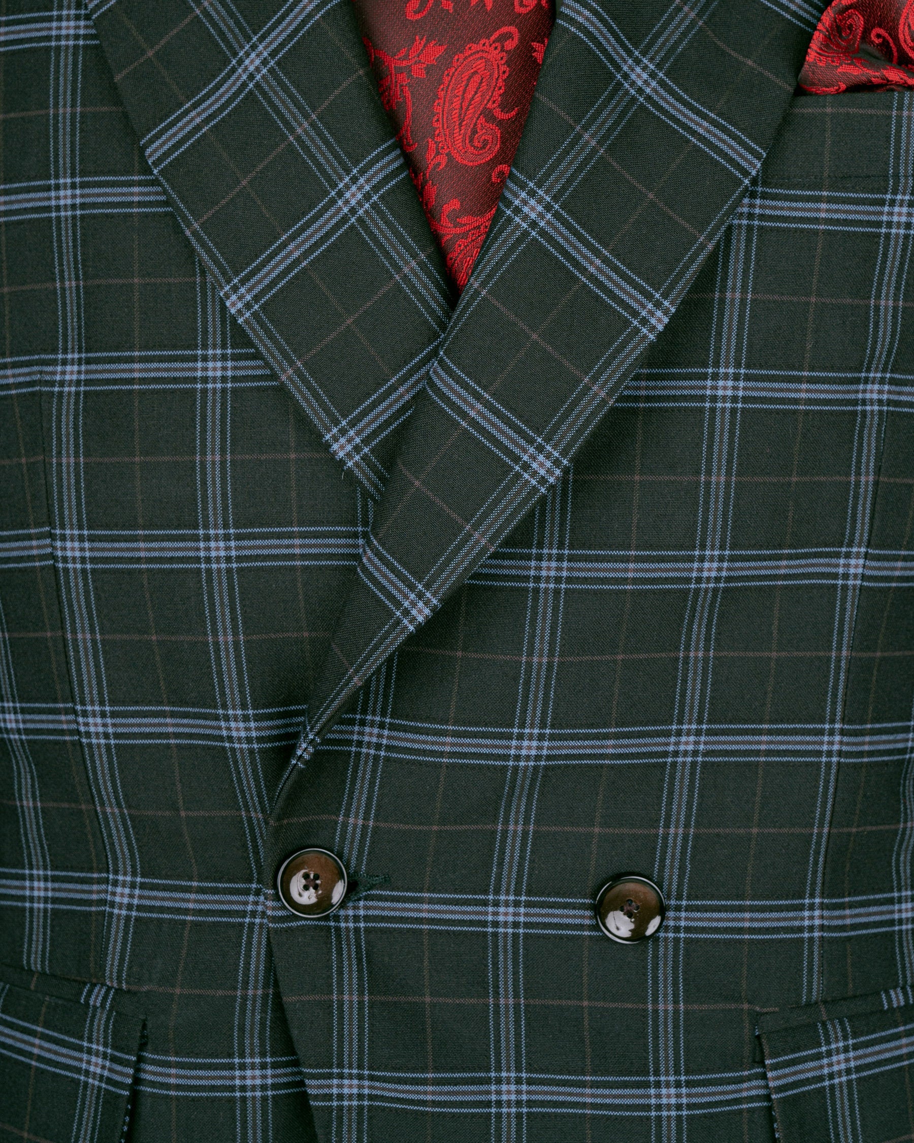 Log Cabin Green Super fine Windowpane Wool Rich Double Breasted Suit