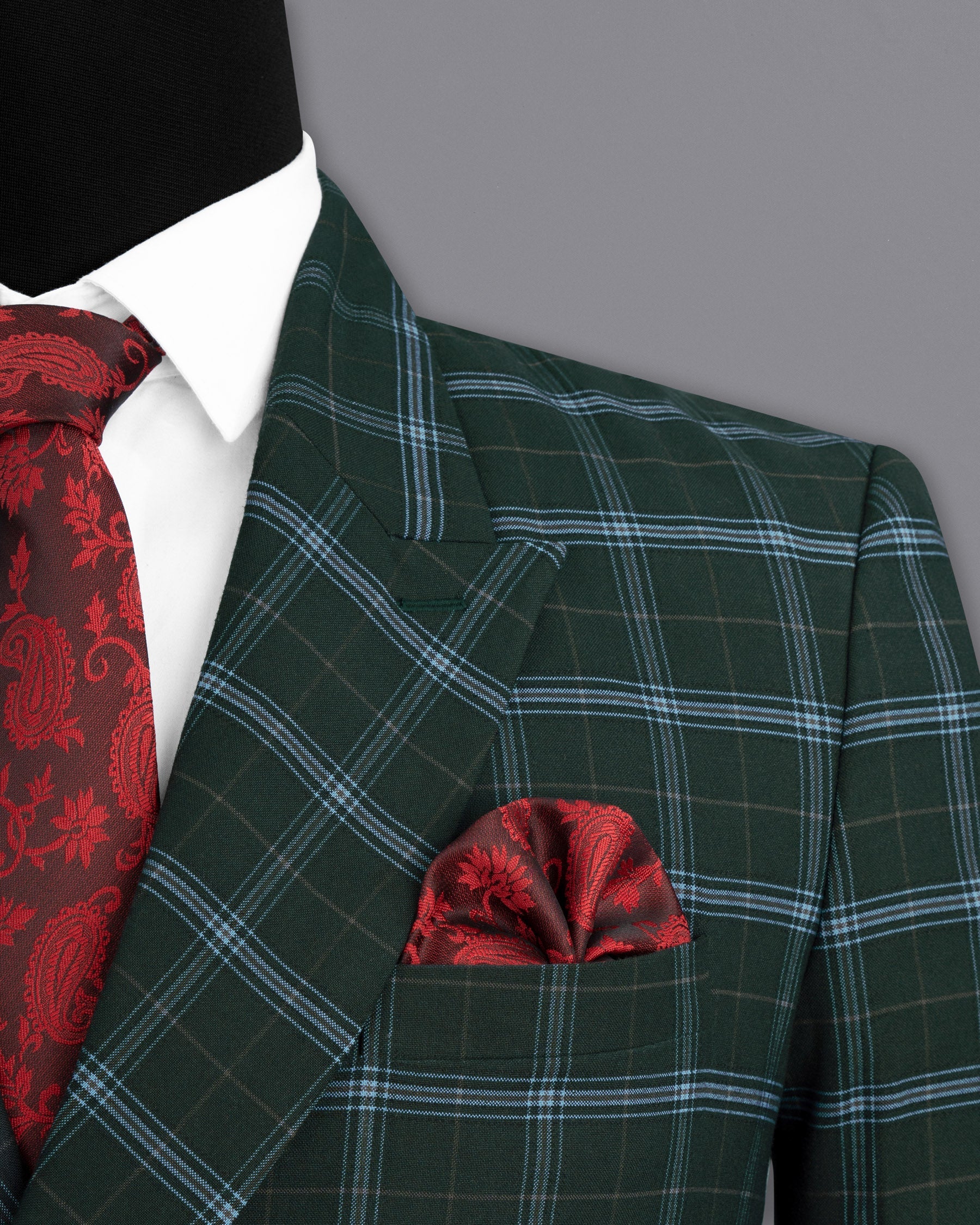 Log Cabin Green Super fine Windowpane Wool Rich Double Breasted Suit
