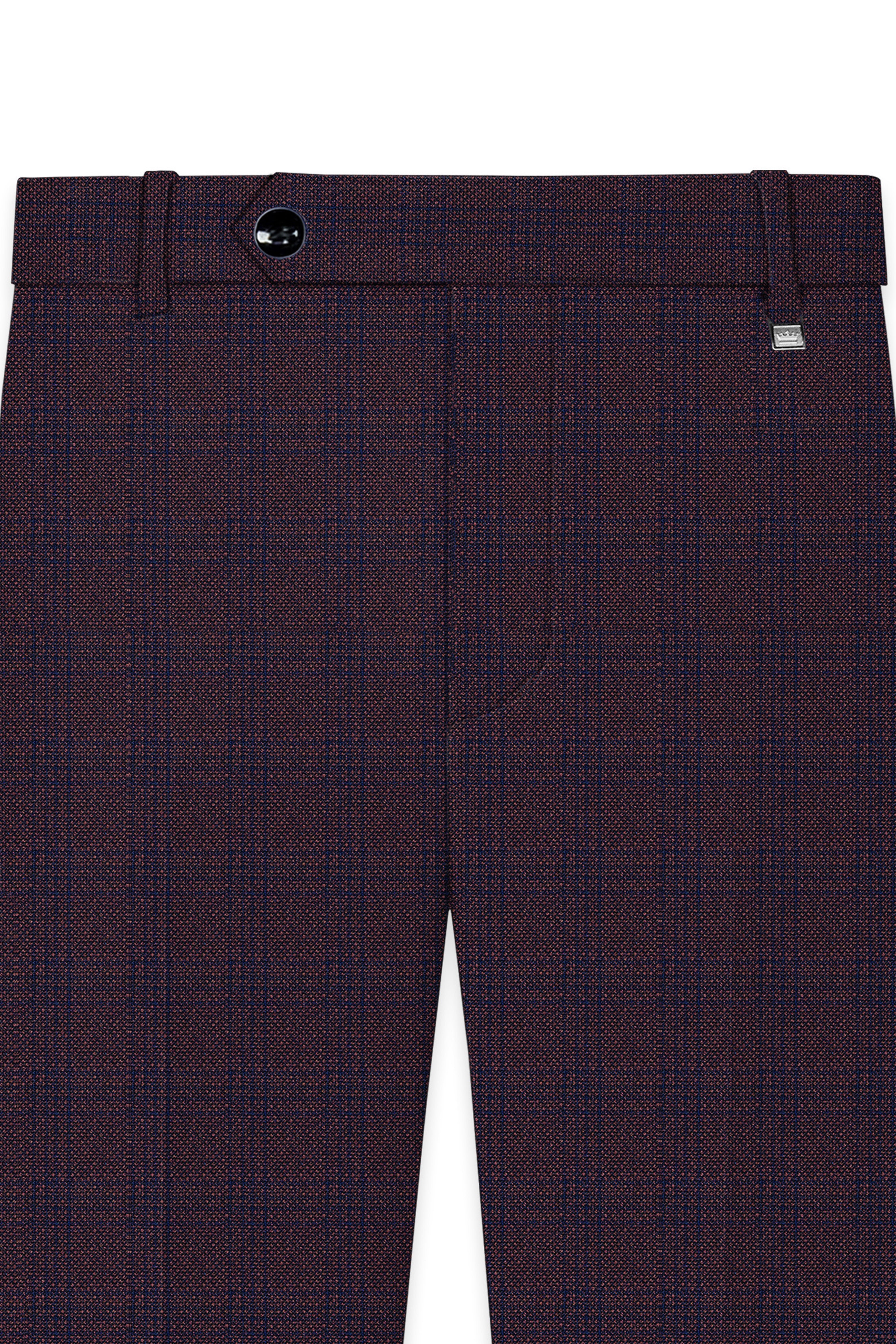 Thunder Brown Subtle Checkered Woolrich Cross Placket Bandhgala Suit