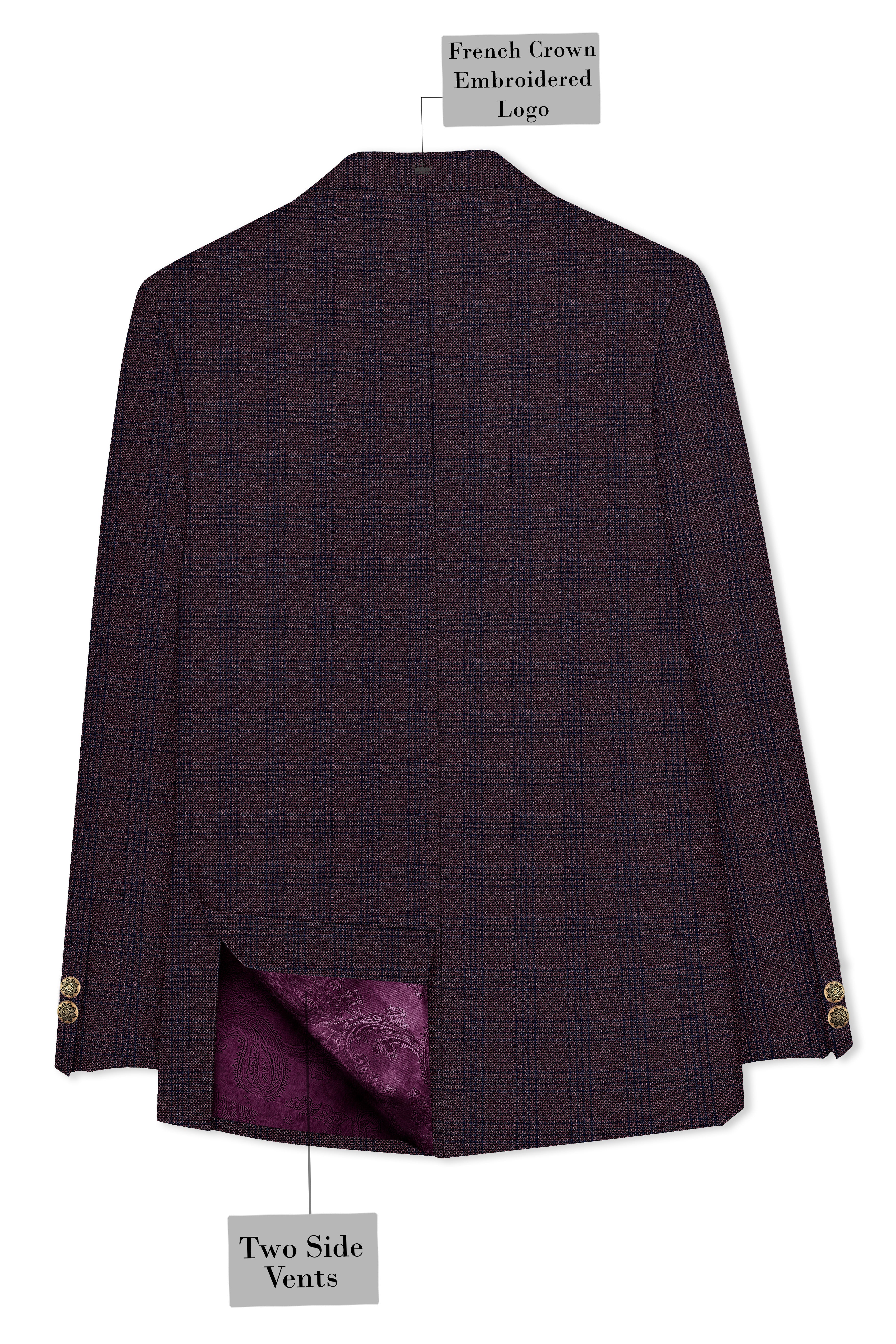 Thunder Brown Subtle Checkered Woolrich Cross Placket Bandhgala Suit