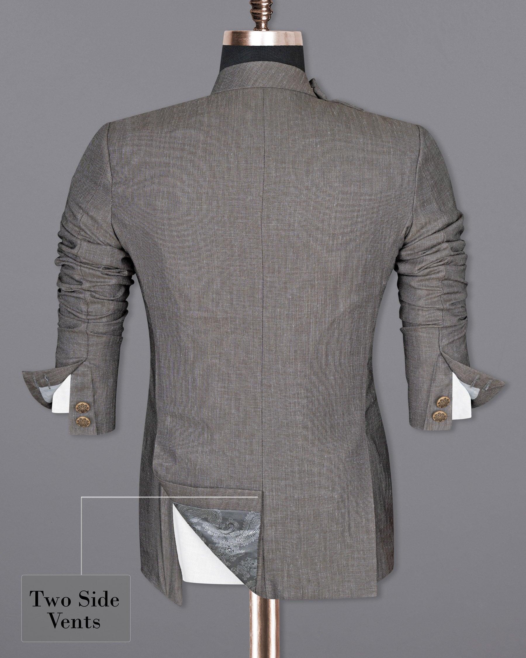Sandstone Gray Cross Placket Bandhgala Designer Suit