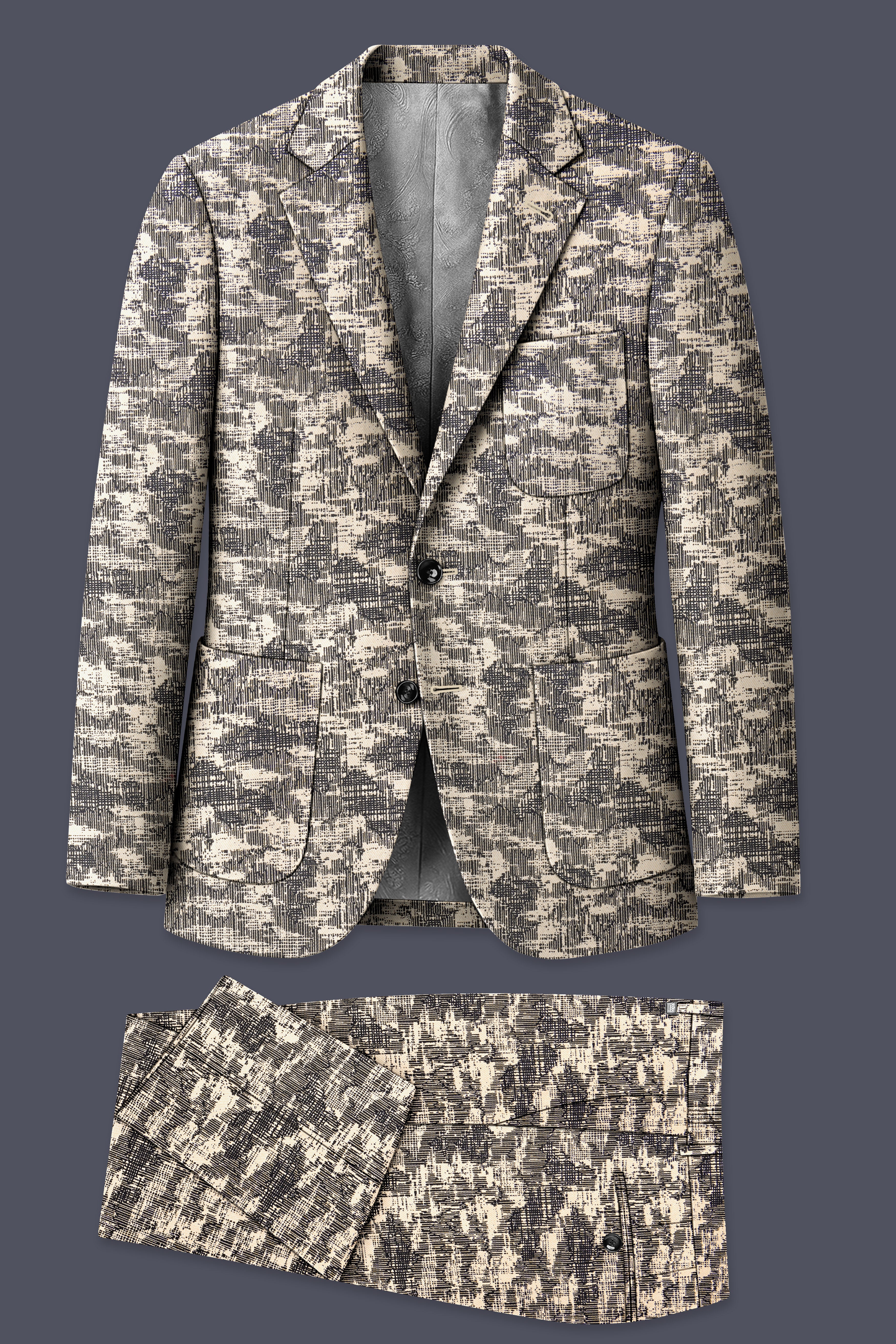 Bastille and Champagne Beige Abstract Print Designer Suit