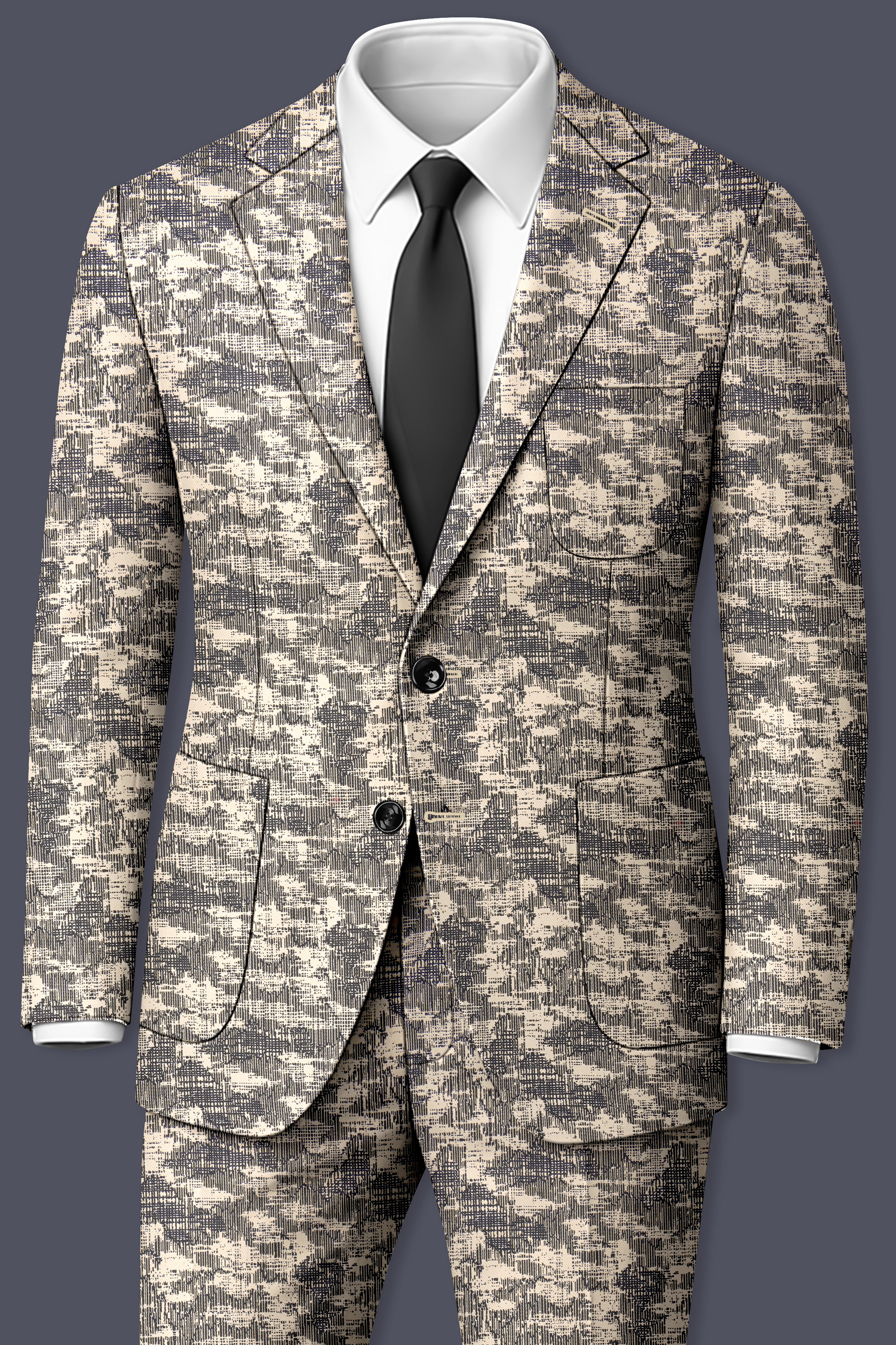Bastille and Champagne Beige Abstract Print Designer Suit