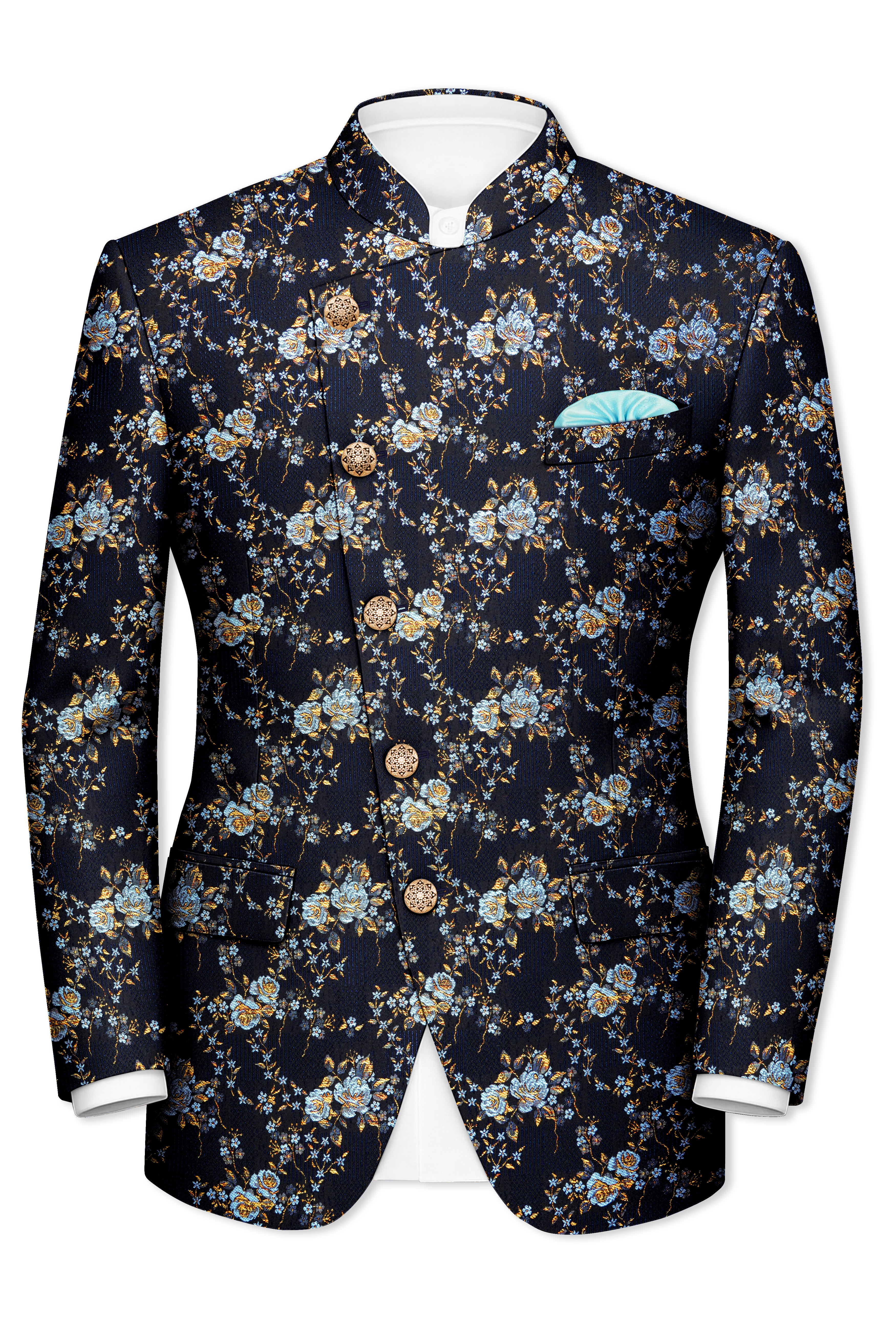 Storm Dust Floral Textured Cross Placket Bandhgala Designer Suit