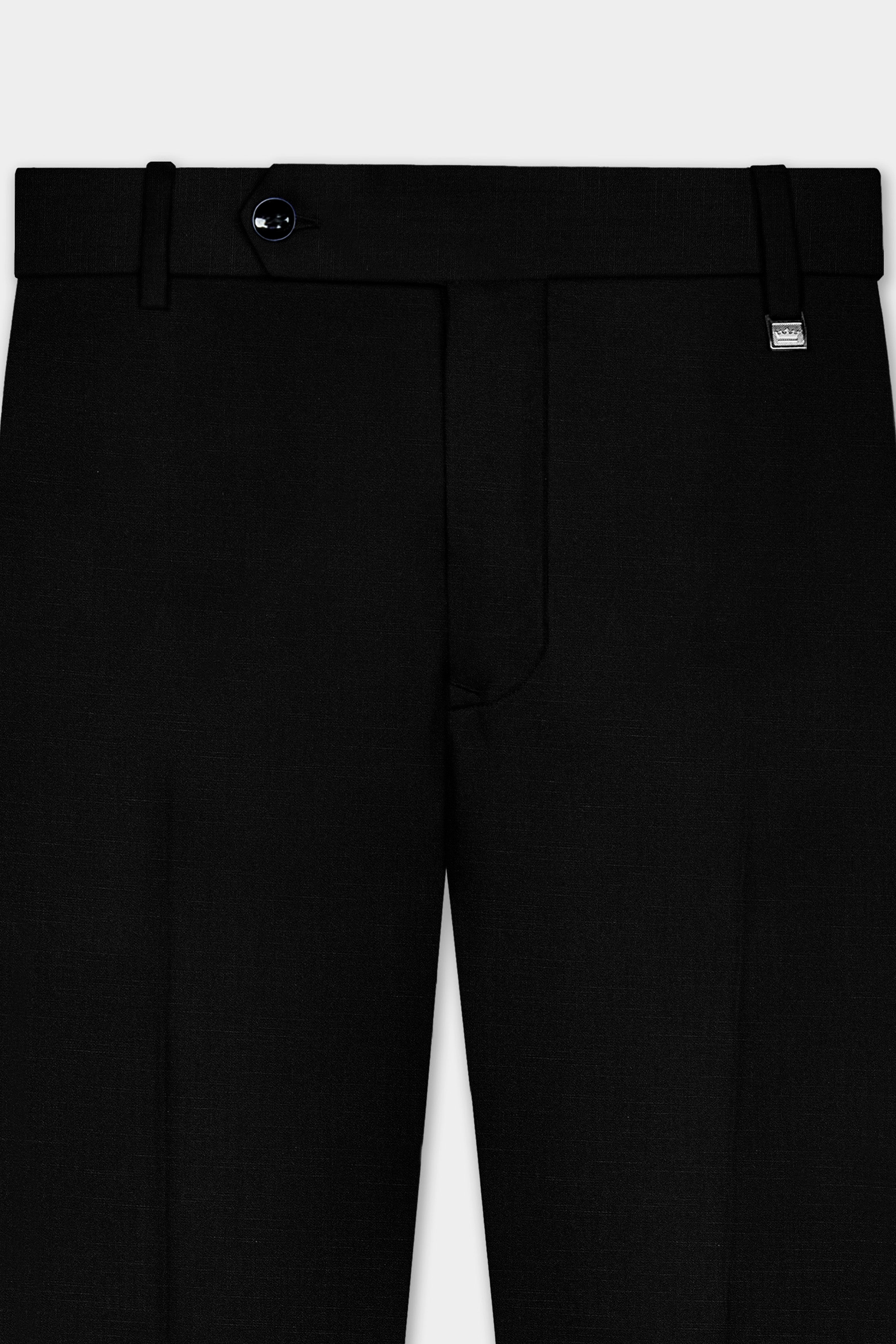 Jade Black Stretchable Subtle Sheen Cross Placket Bandhgala/Mandarin Suit
