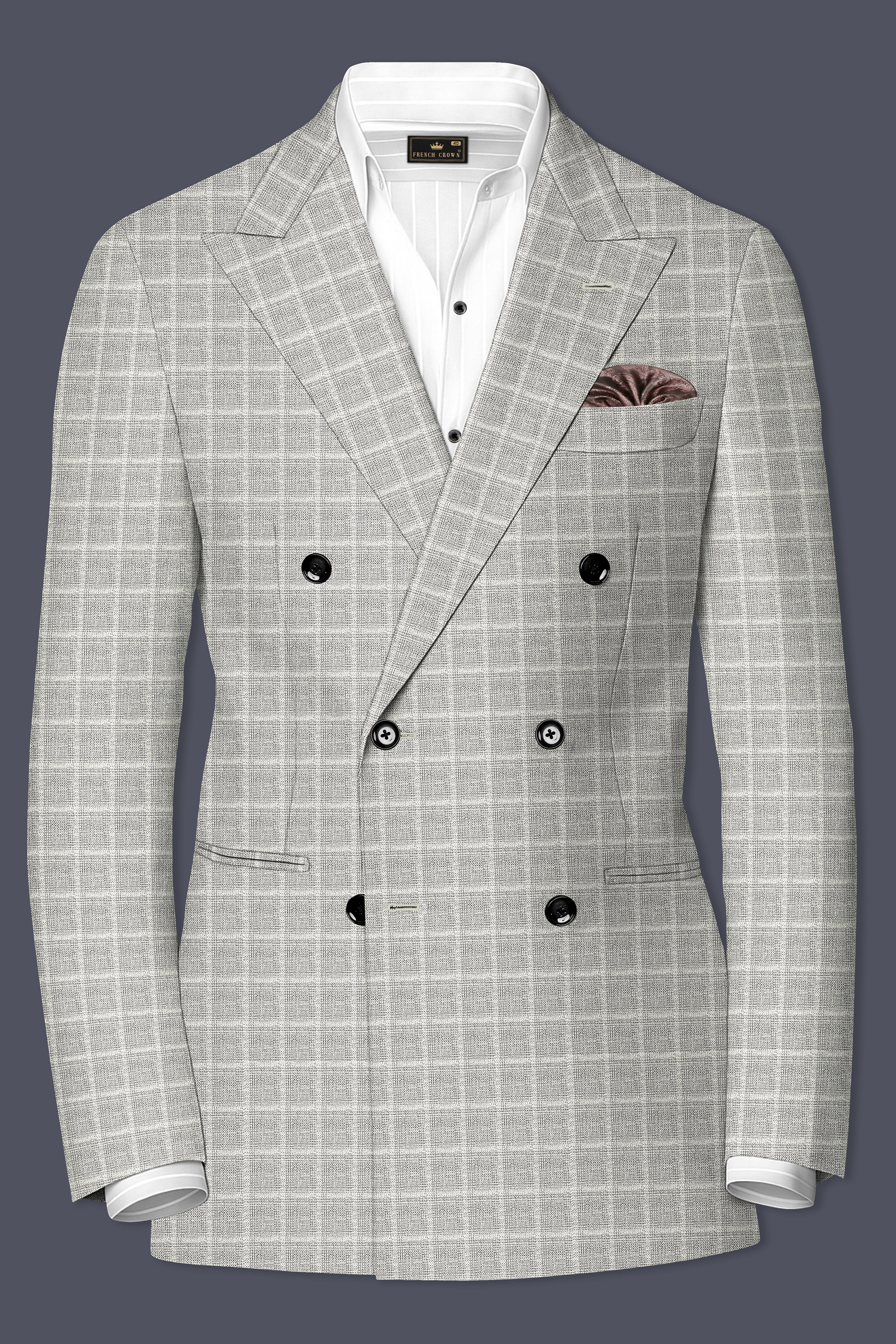 Timberwolf light gray Plaid Double Breasted Suit