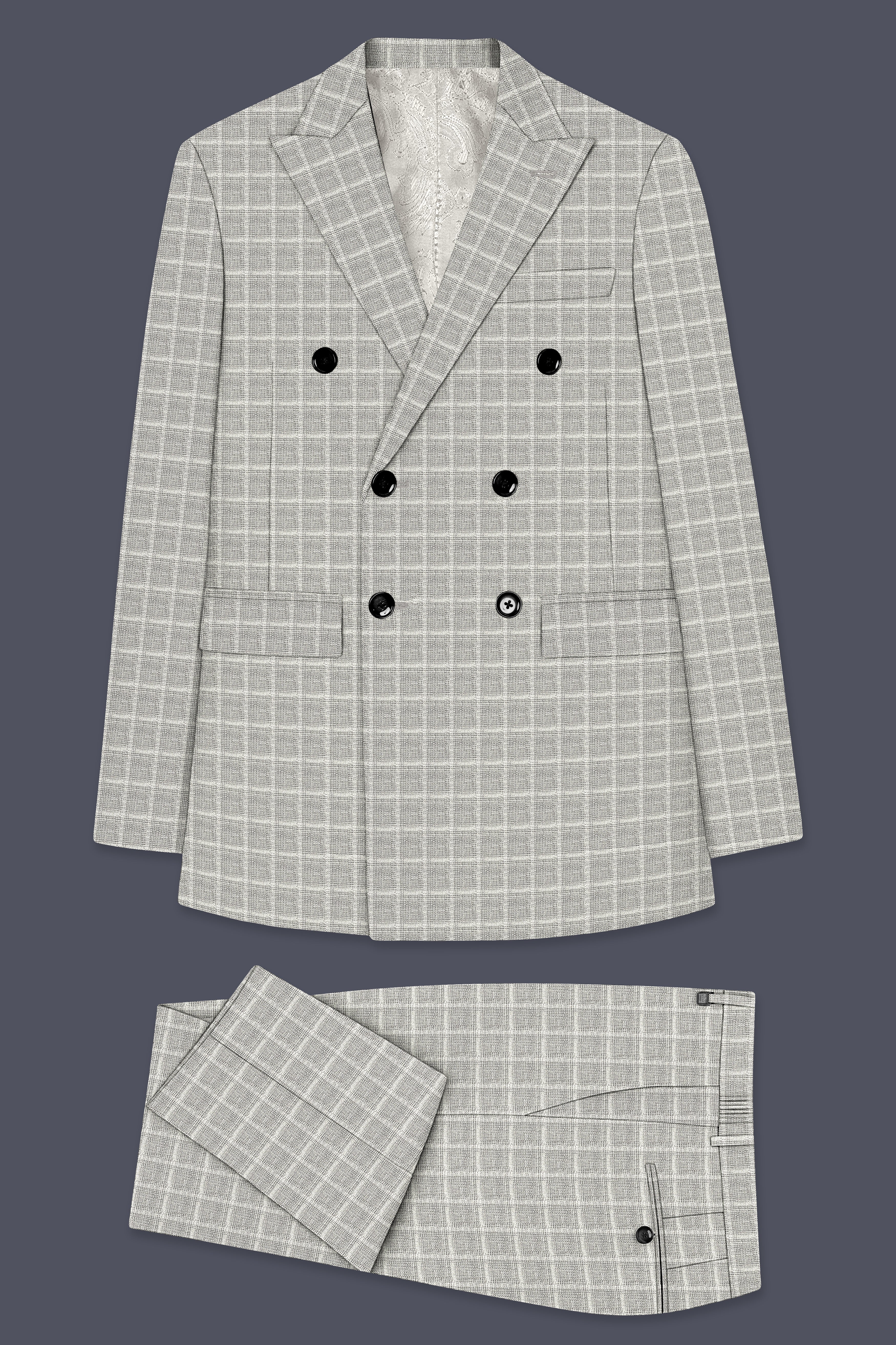 Timberwolf light gray Plaid Double Breasted Suit