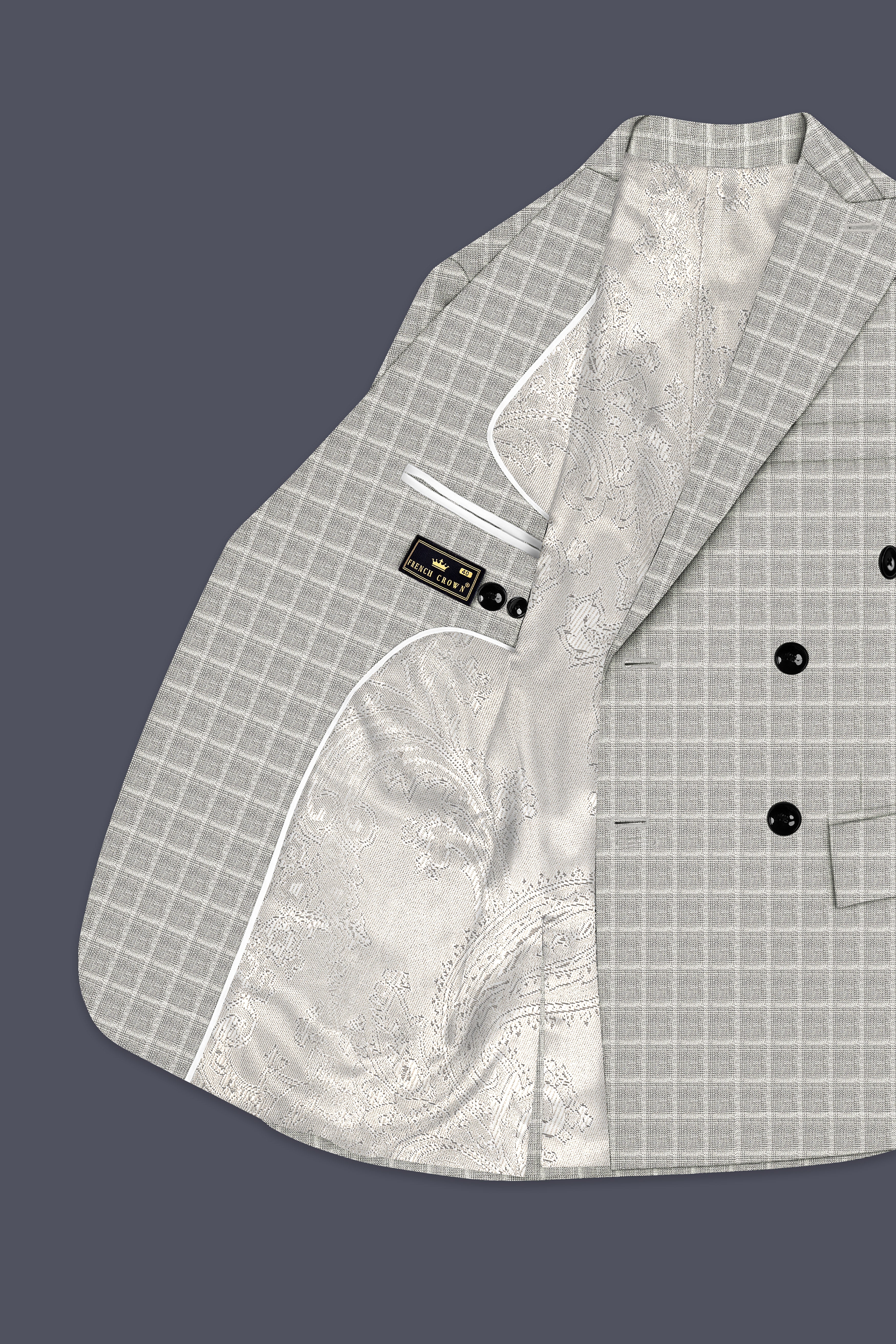 Timberwolf light gray Plaid Double Breasted Suit