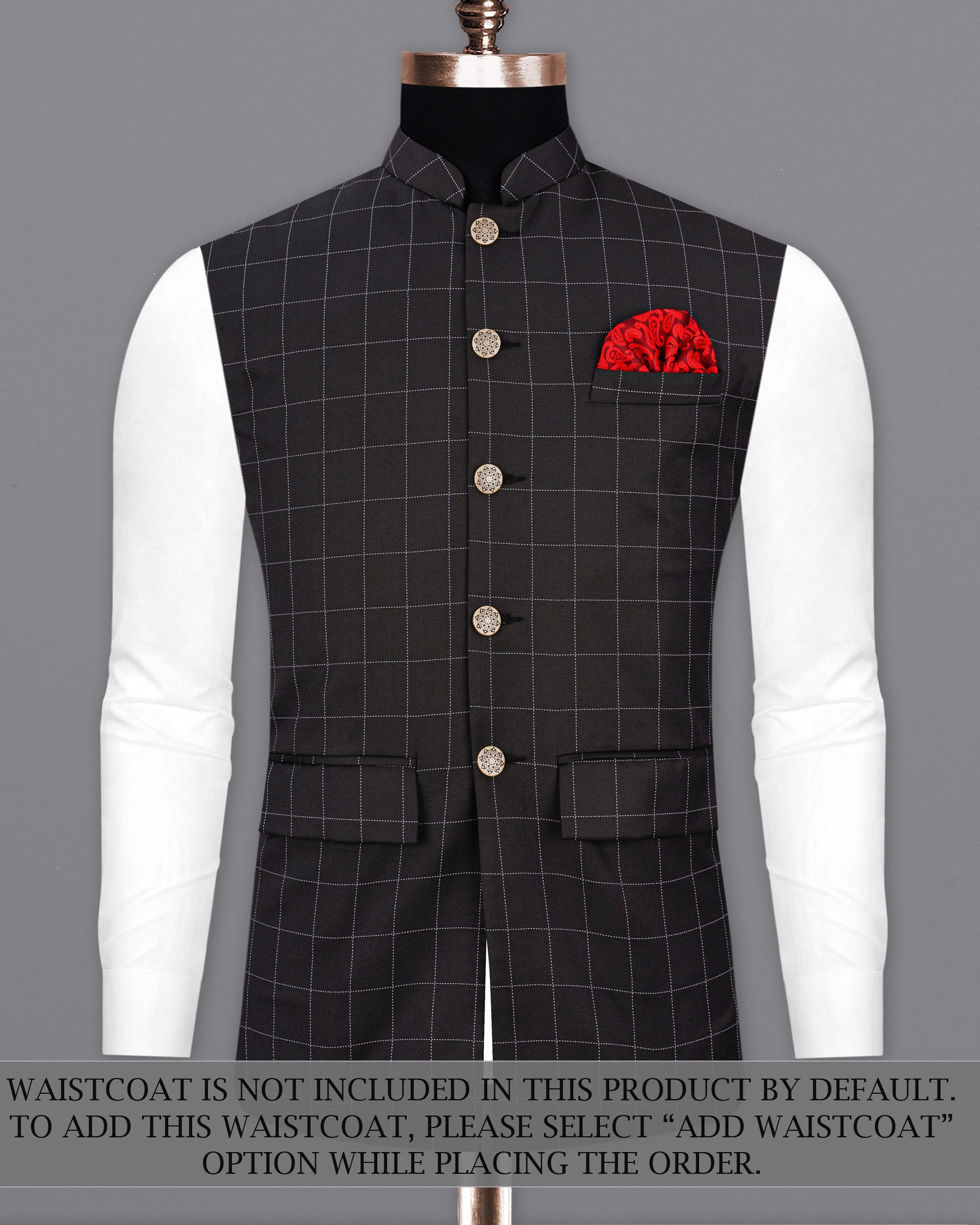 Jade Black windowpane Cross Placket Bandhgala Suit