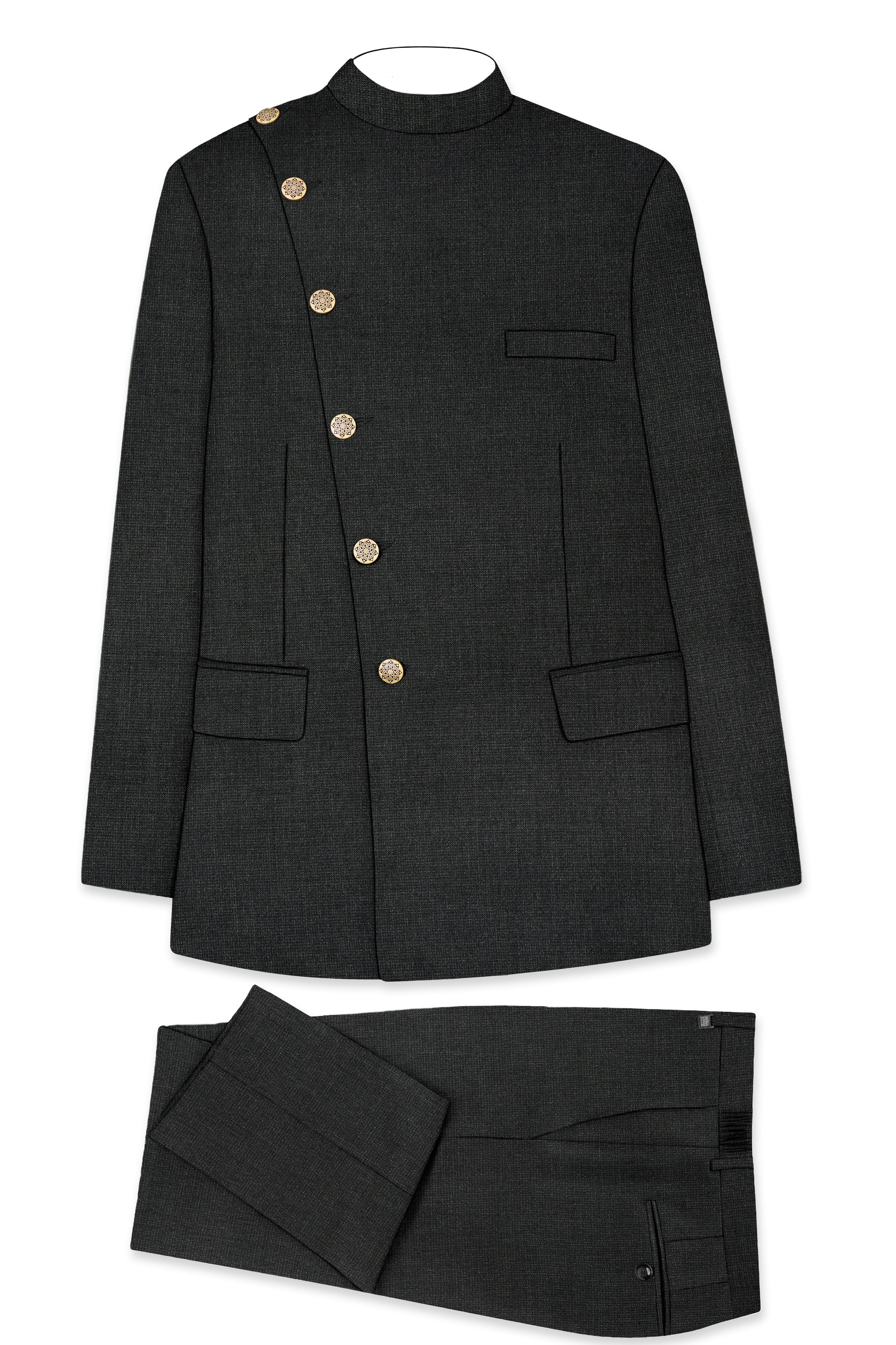 Piano Gray Cross Placket Bandhgala Suit