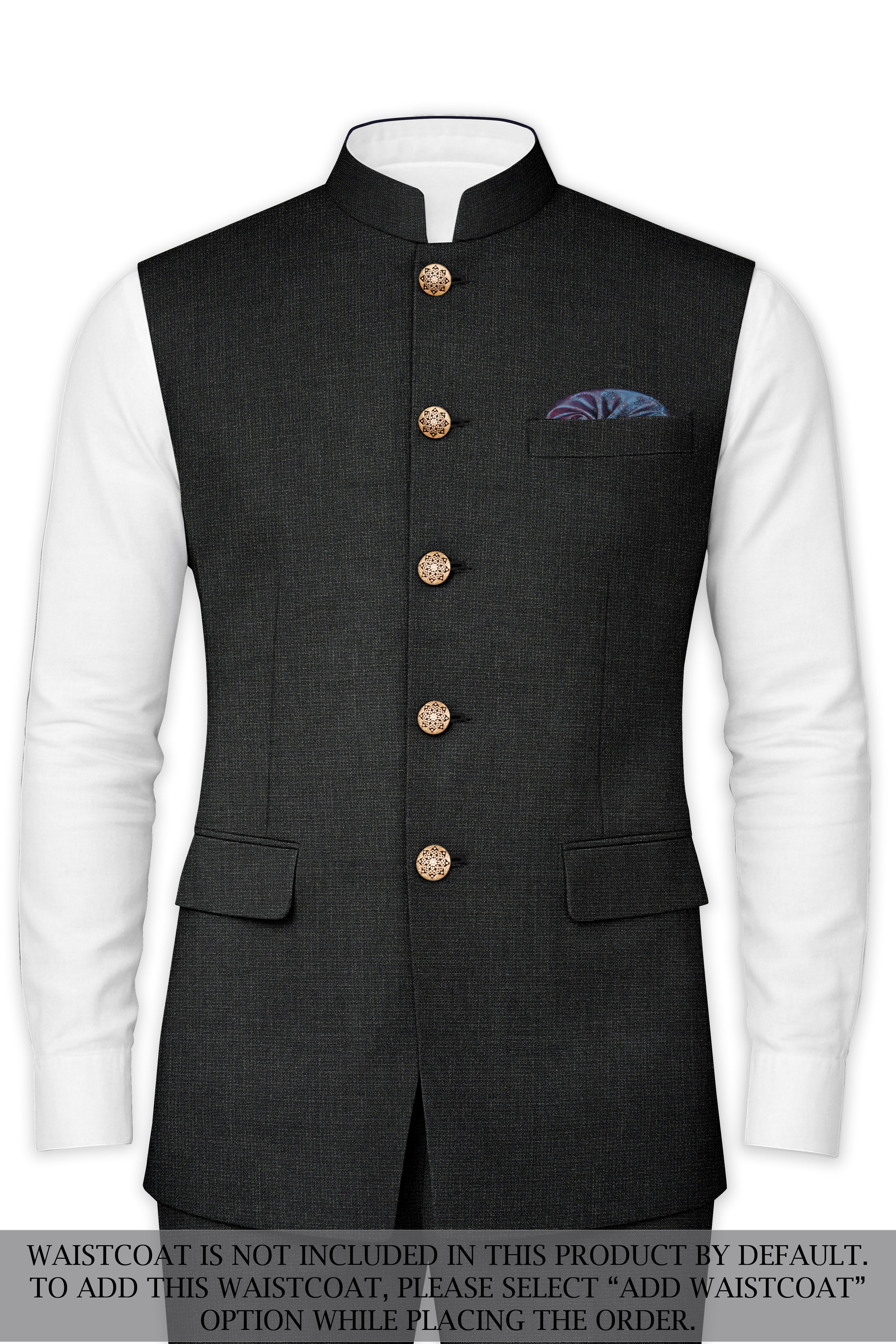 Piano Gray Cross Placket Bandhgala Suit