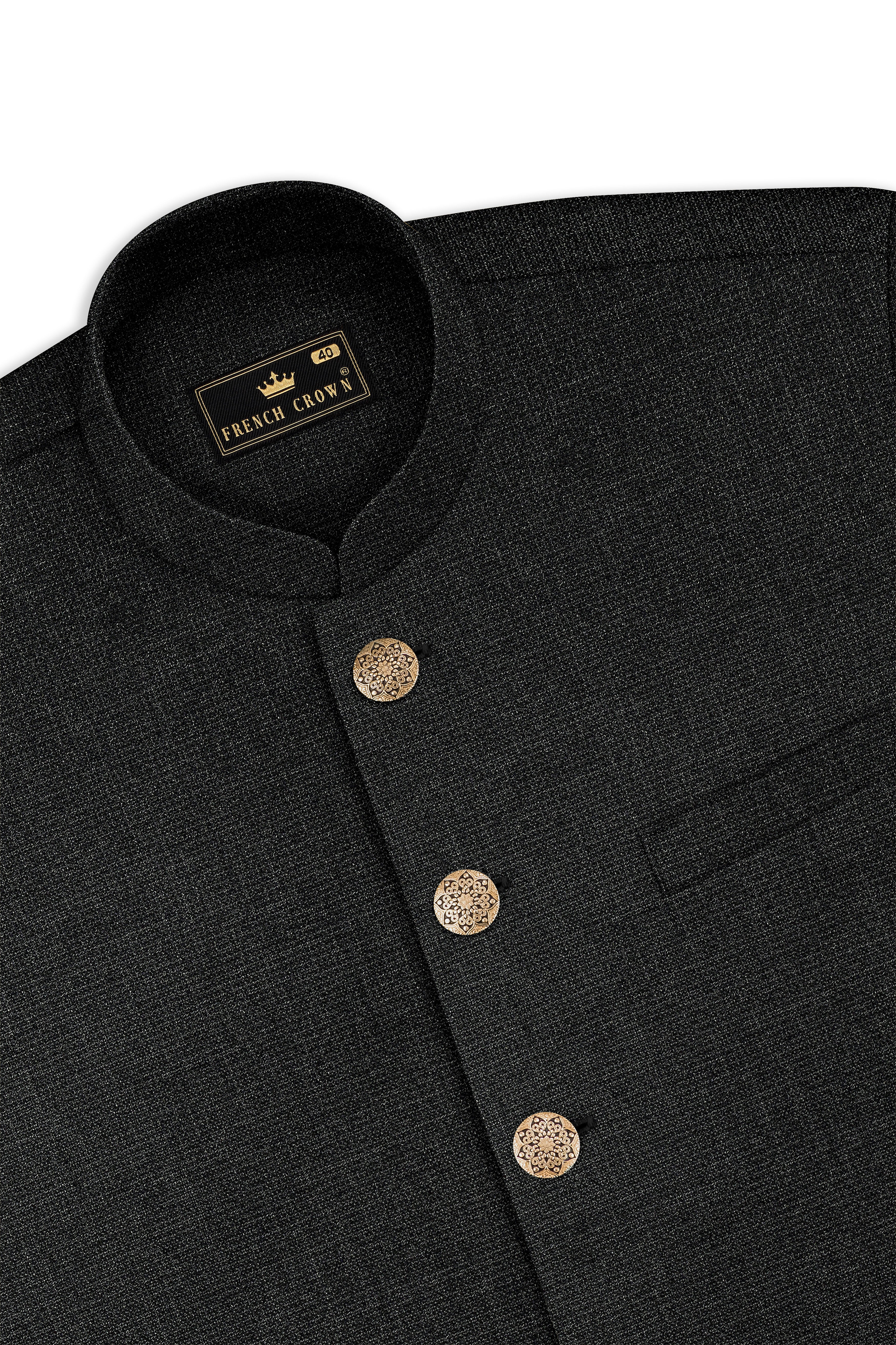 Piano Gray Cross Placket Bandhgala Suit