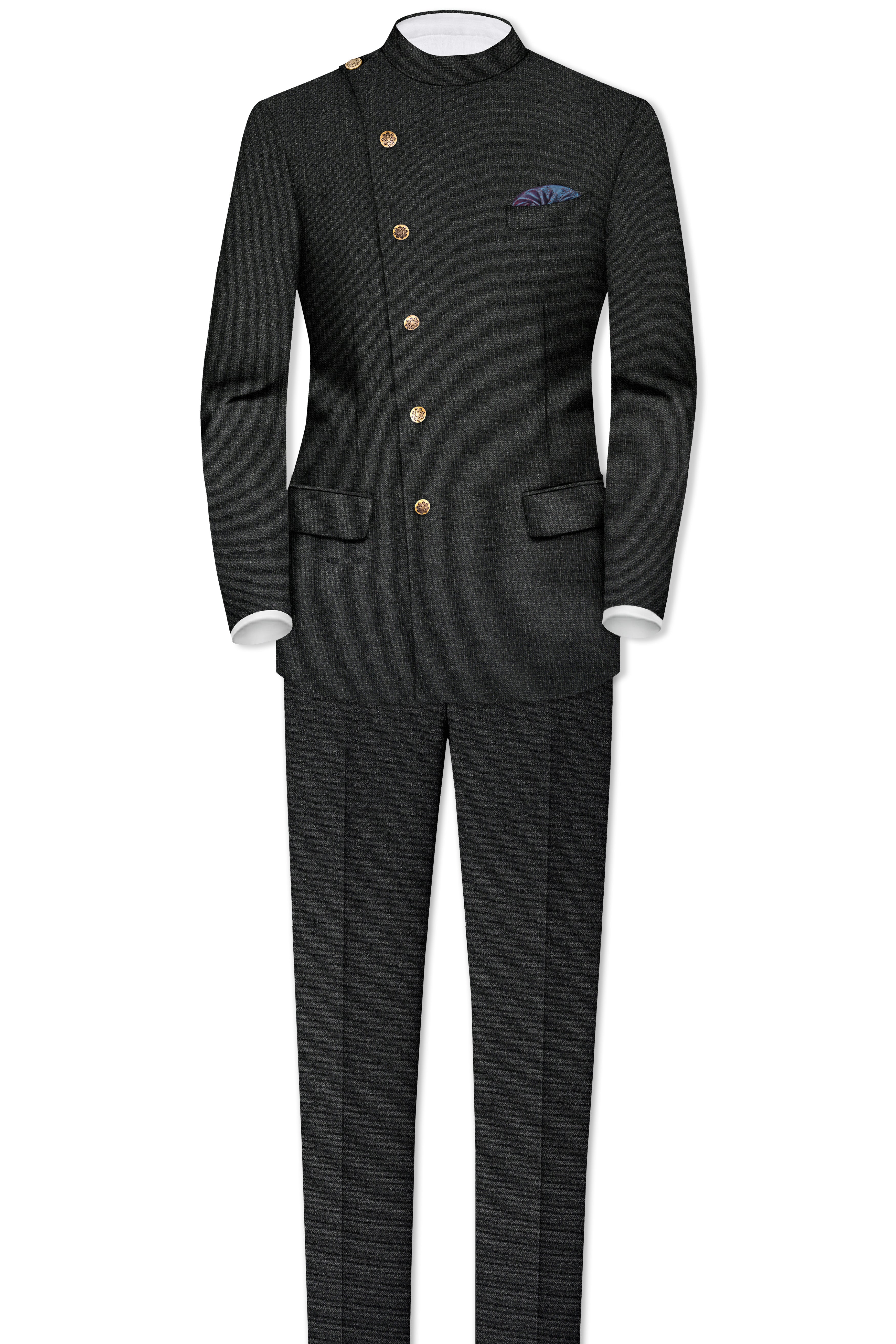 Piano Gray Cross Placket Bandhgala Suit