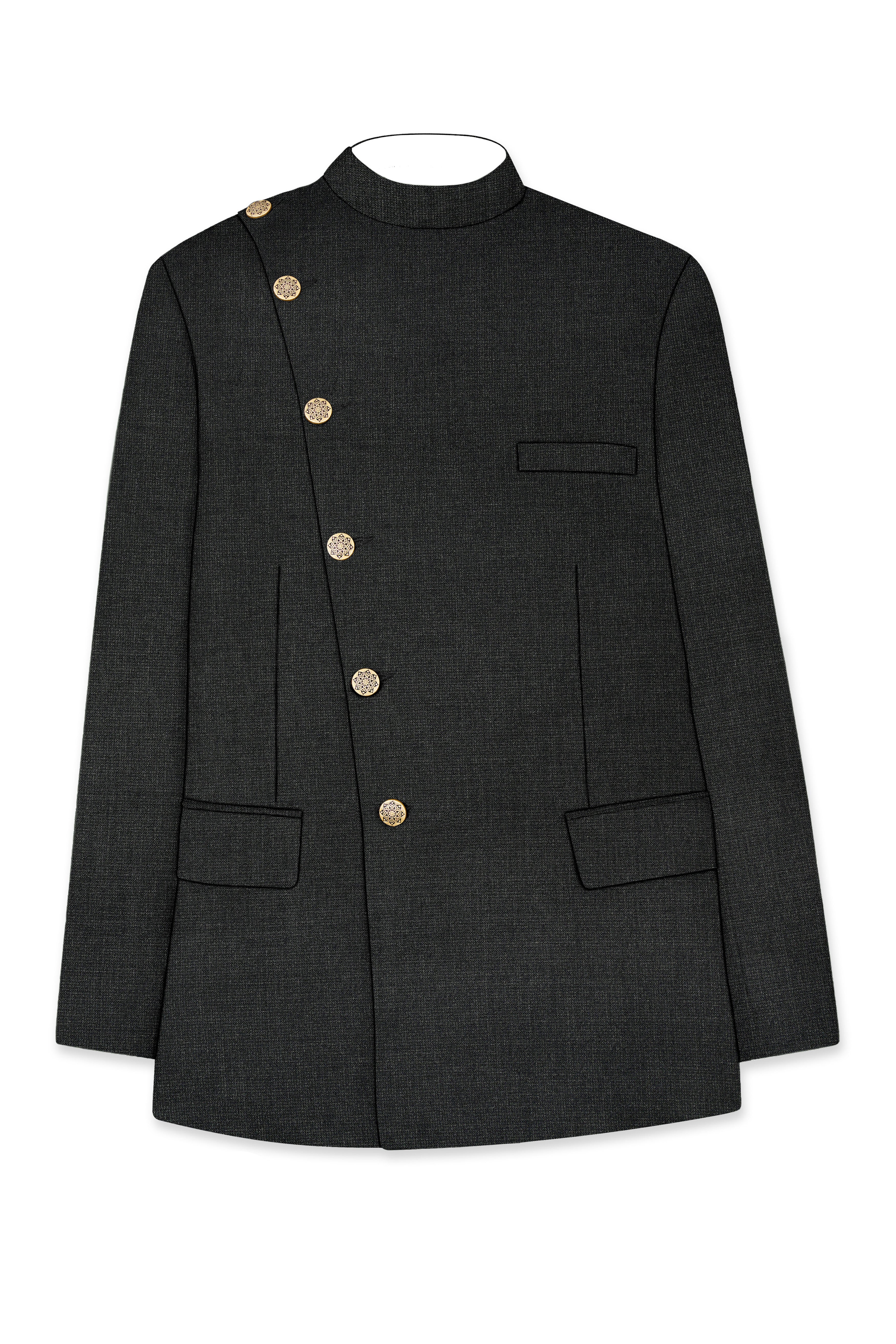 Piano Gray Cross Placket Bandhgala Suit