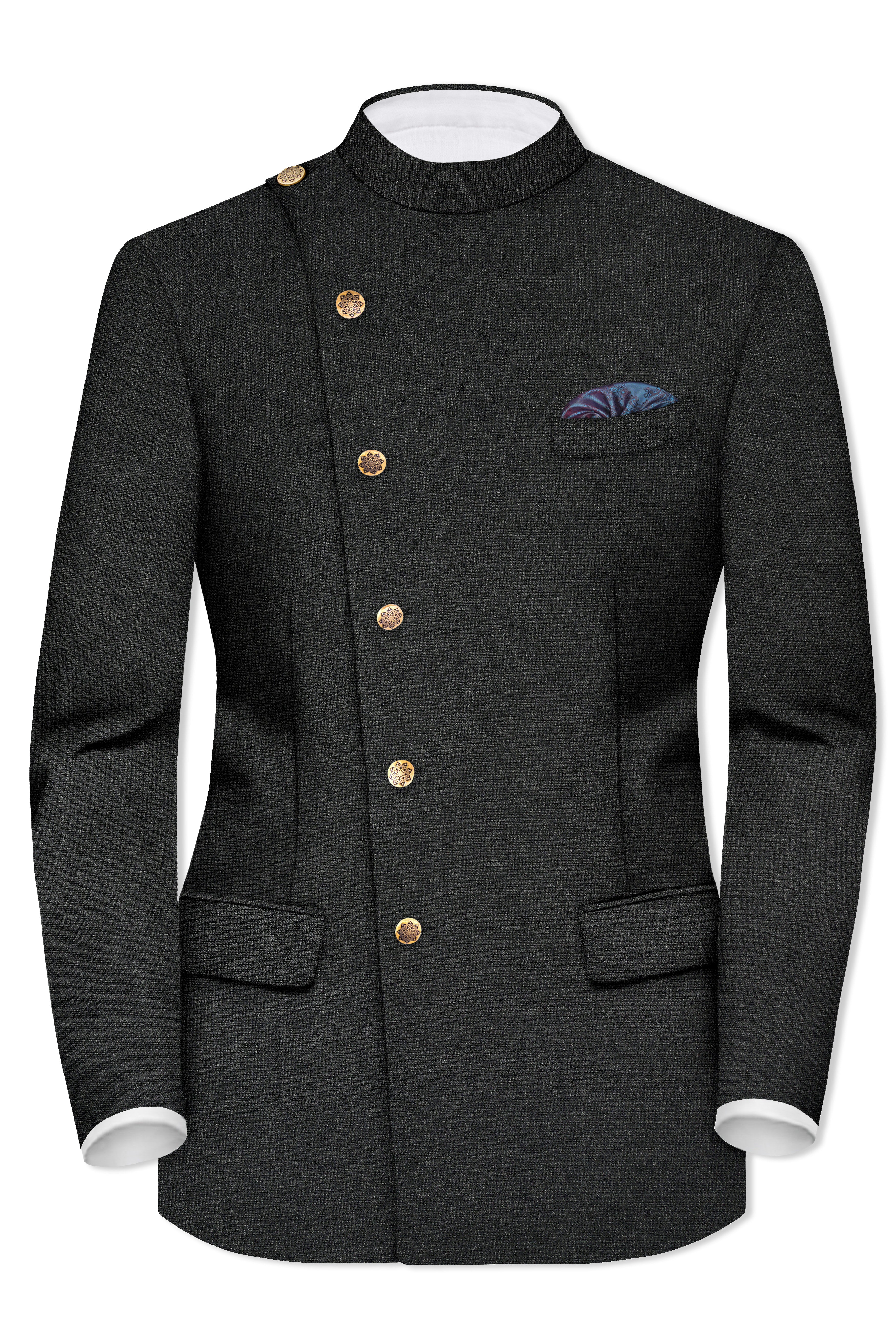 Piano Gray Cross Placket Bandhgala Suit