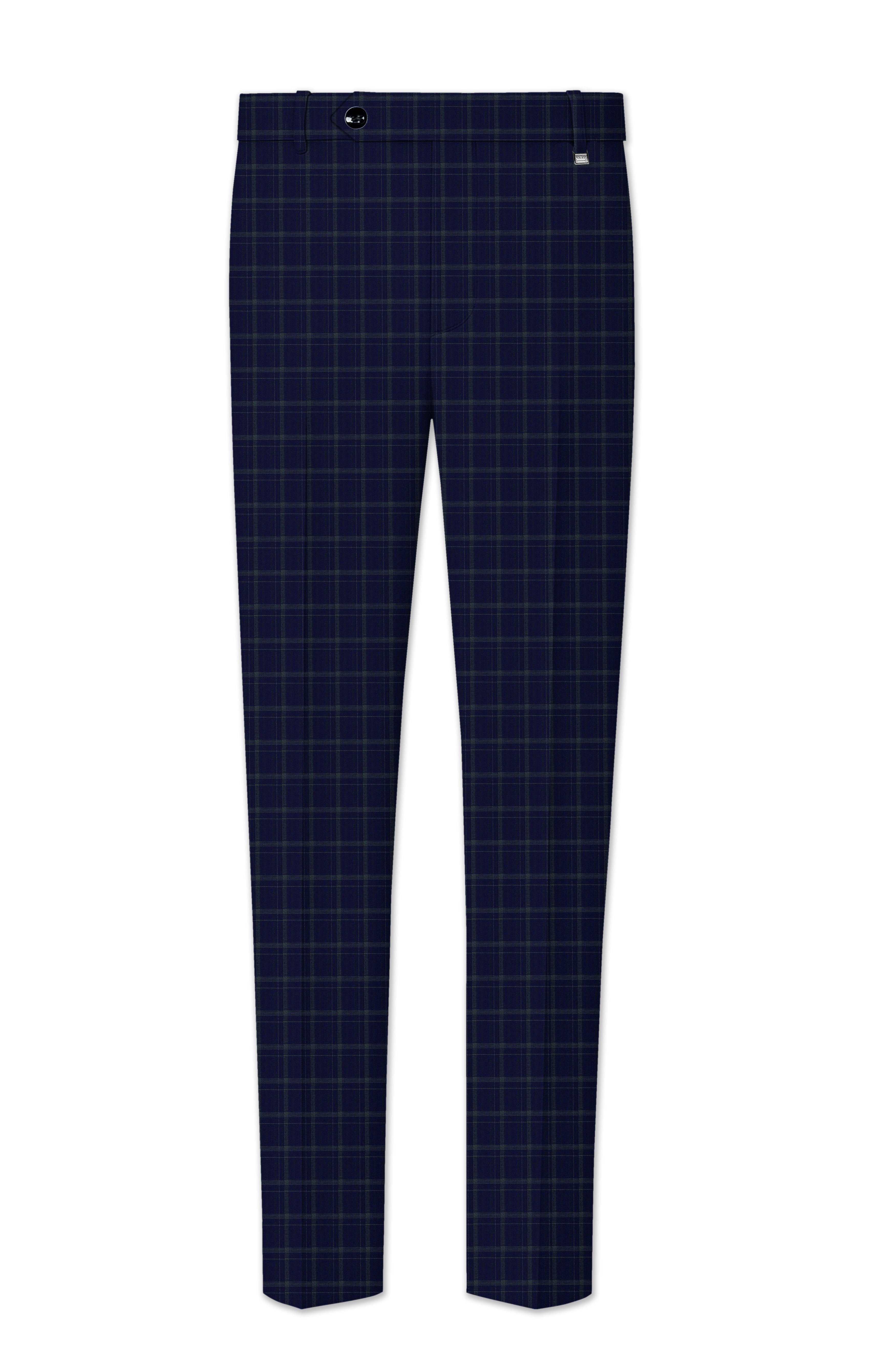 Mulled Wine Blue With Casper Gray Checkered Cross Placket Bandhgala Suit