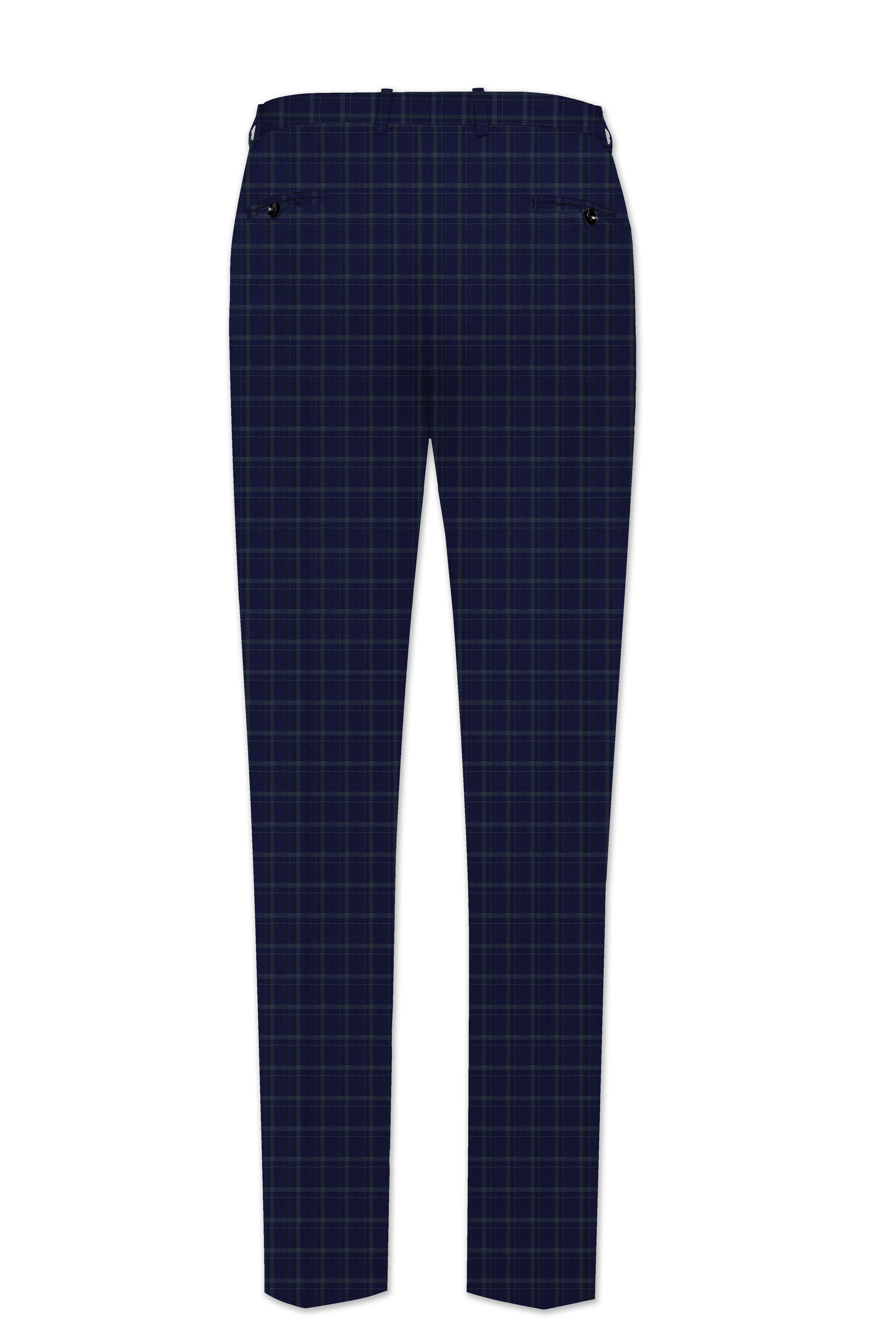 Mulled Wine Blue With Casper Gray Checkered Cross Placket Bandhgala Suit