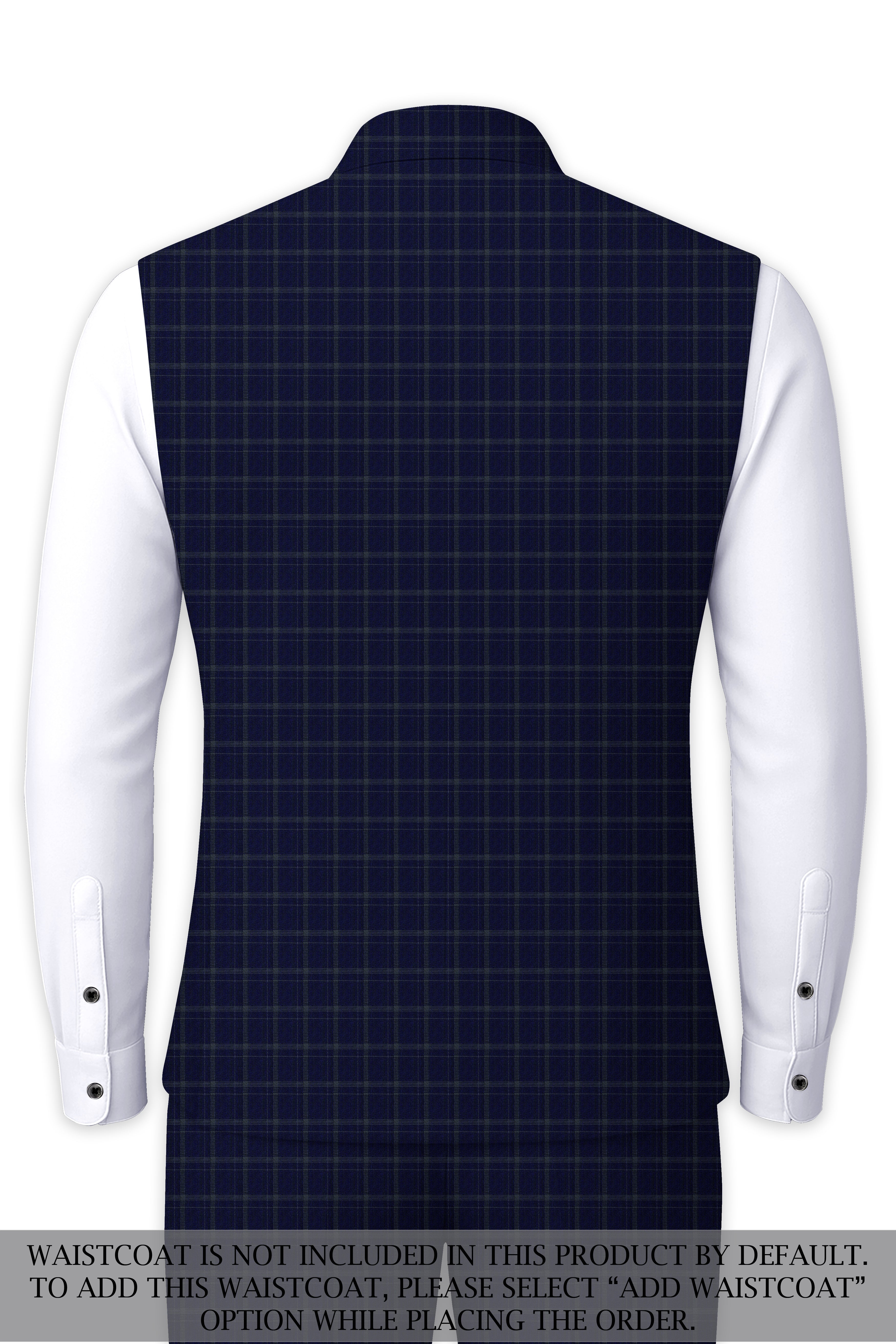 Mulled Wine Blue With Casper Gray Checkered Cross Placket Bandhgala Suit