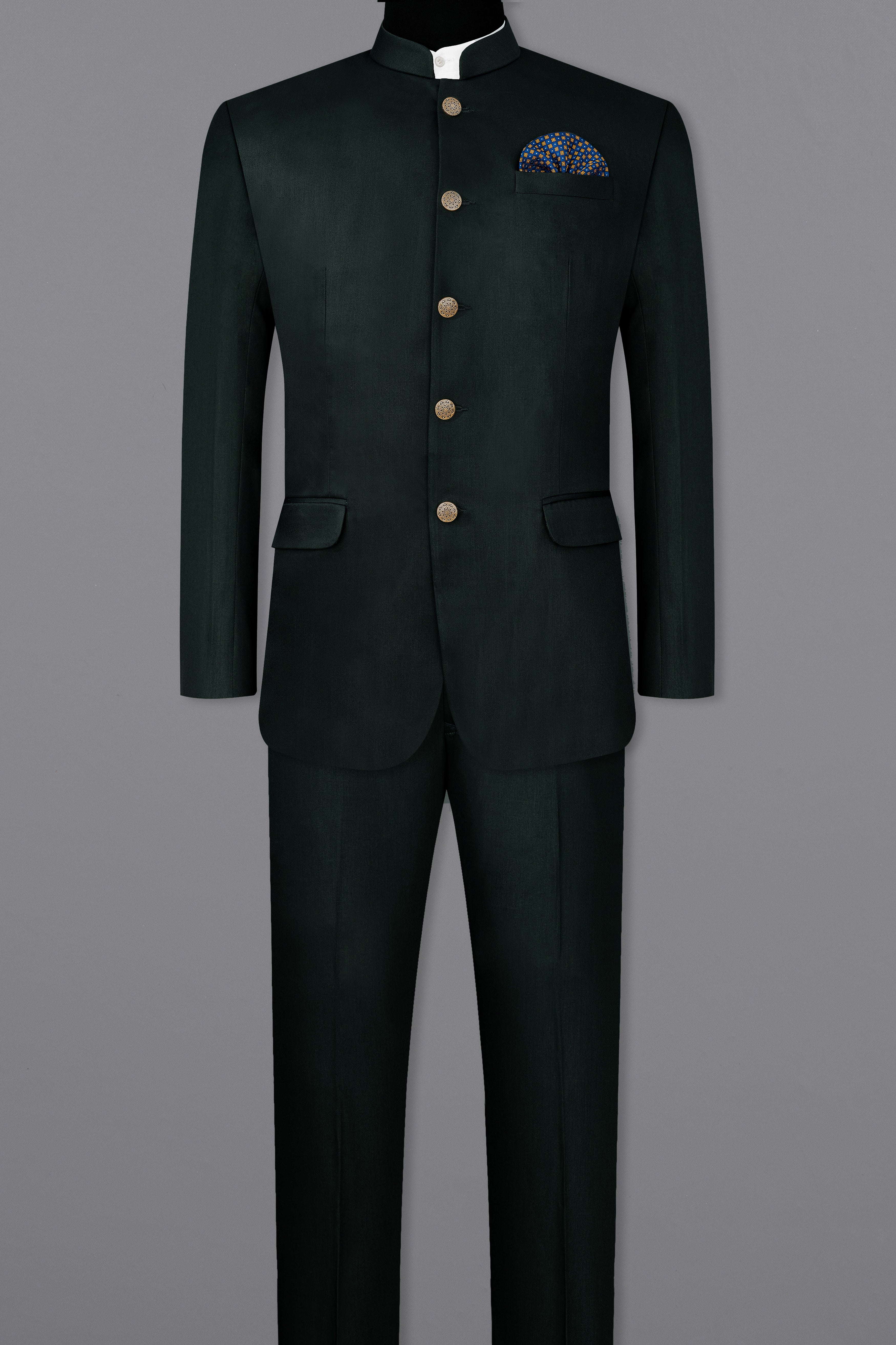 Juniper Green Subtle Sheen Bandhgala/Mandarin Suit