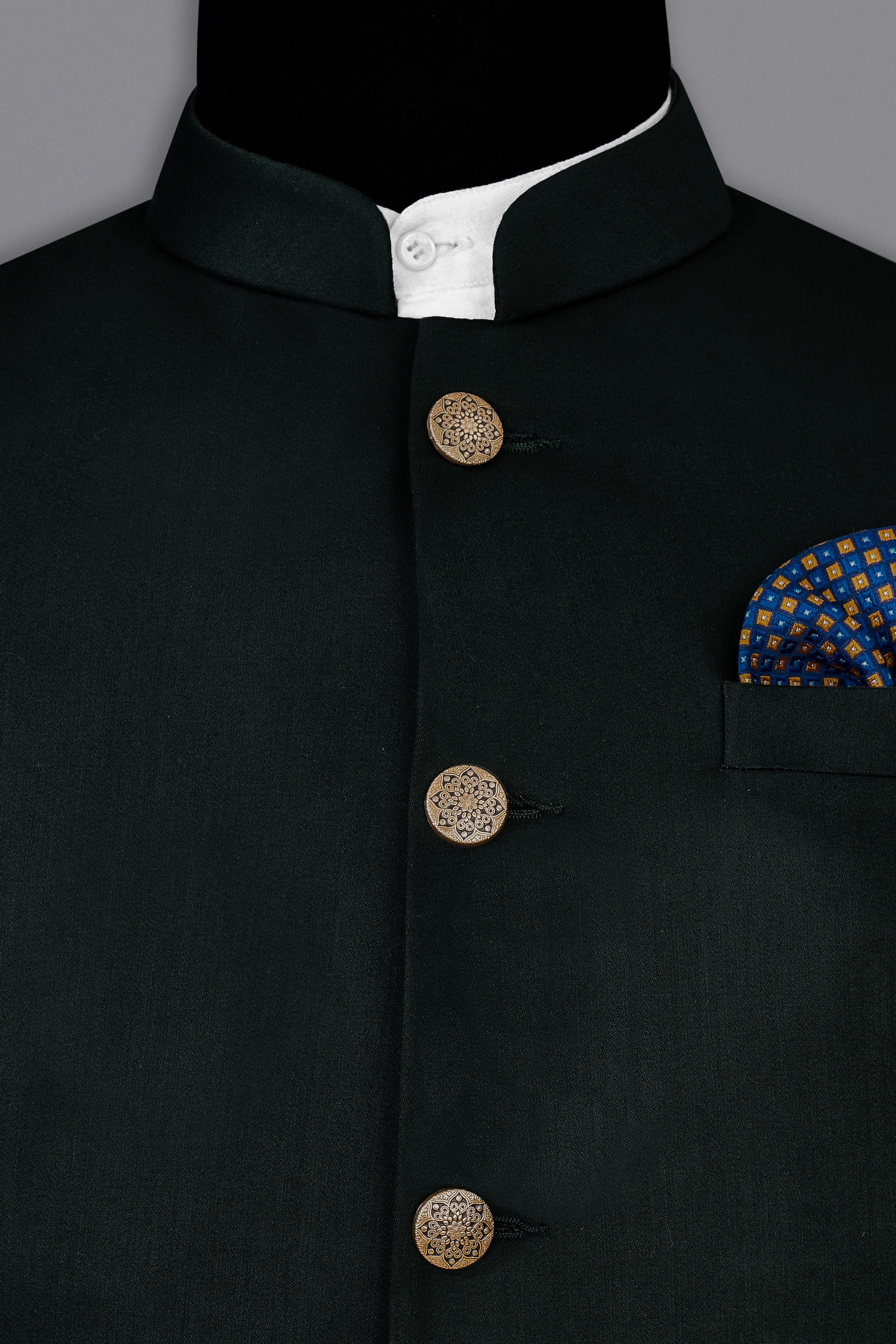 Juniper Green Subtle Sheen Bandhgala/Mandarin Suit