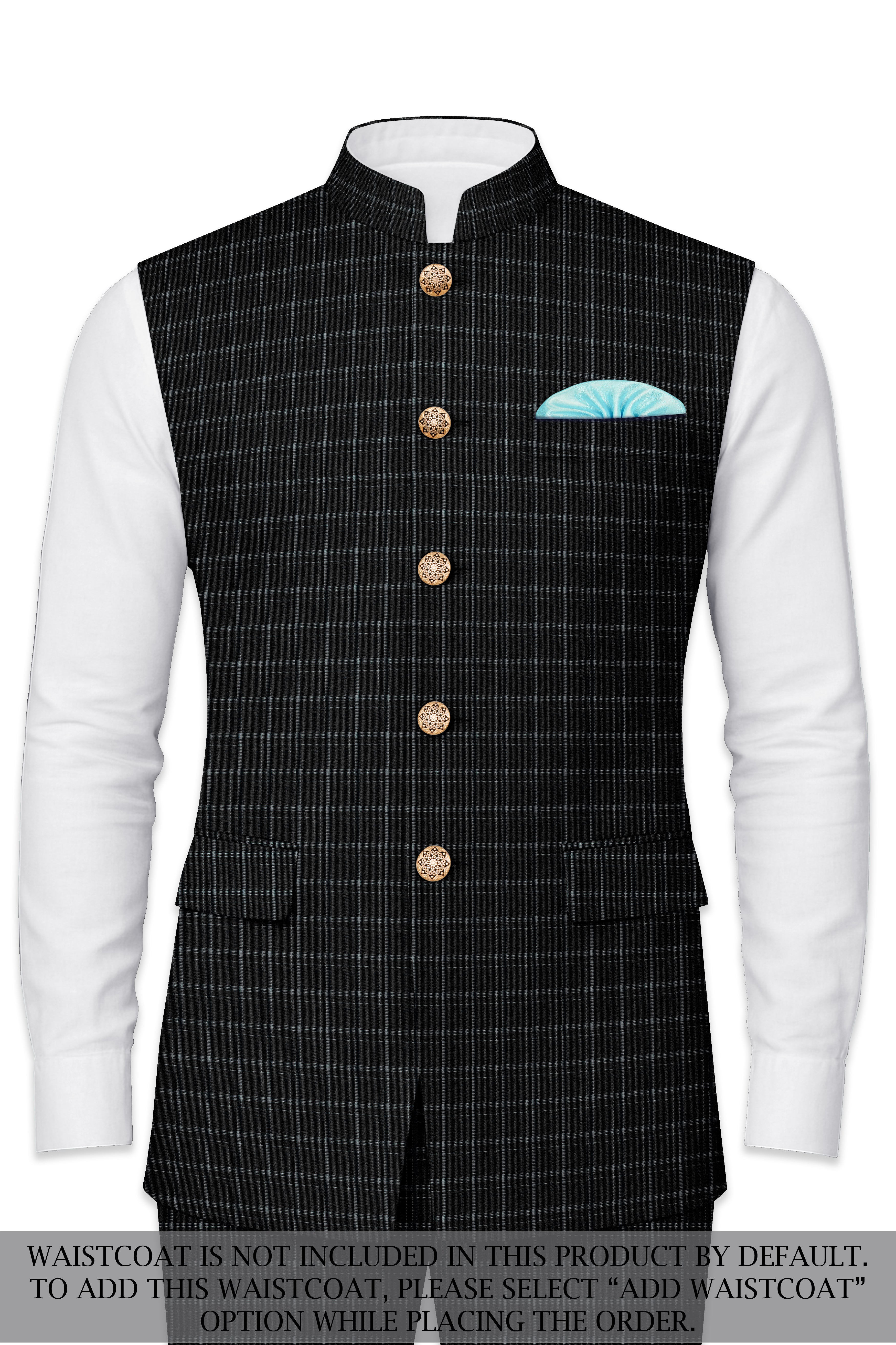 Cape God Gray windowpane Cross Bandhgala Suit