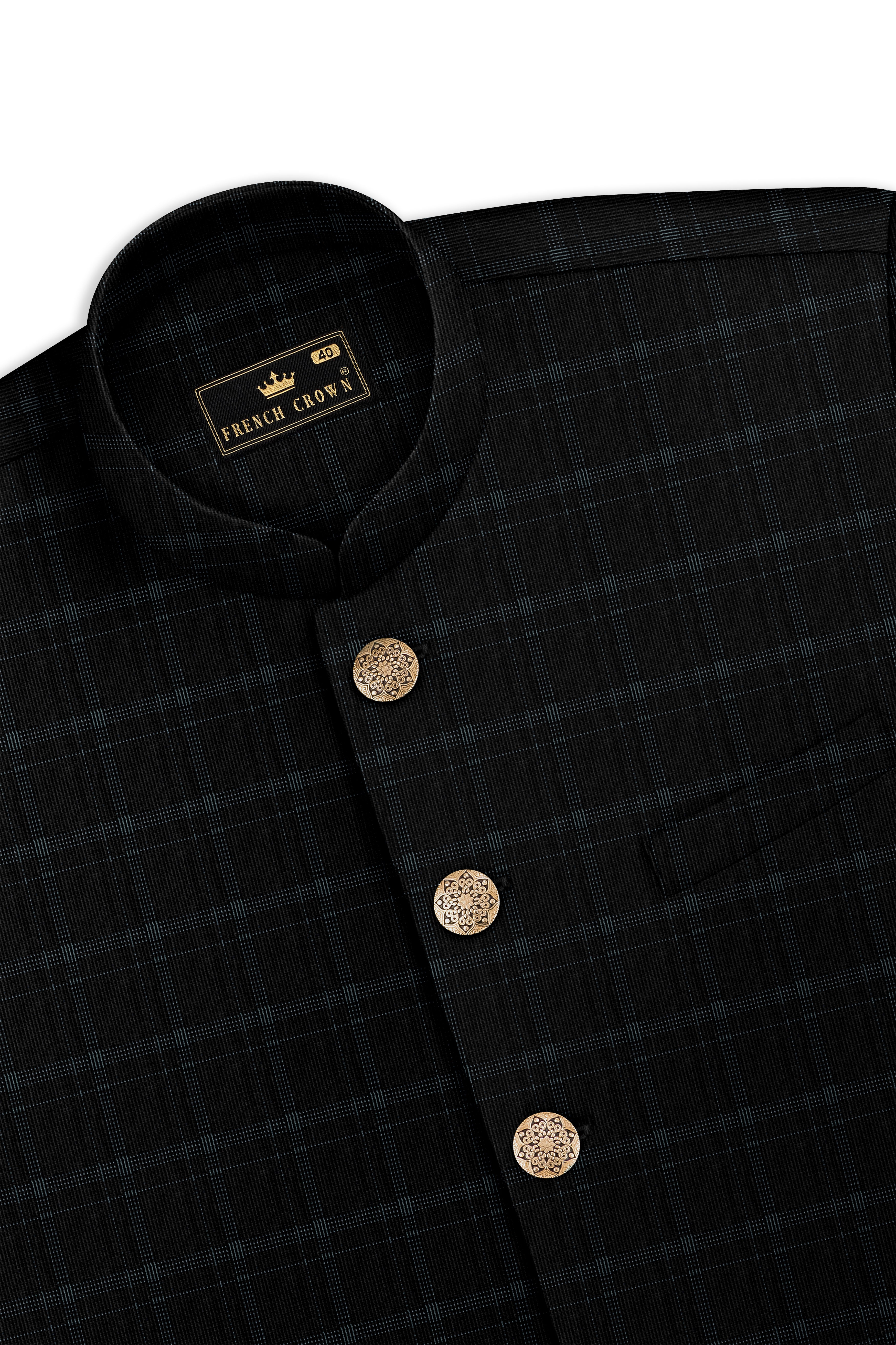 Cape God Gray windowpane Cross Bandhgala Suit