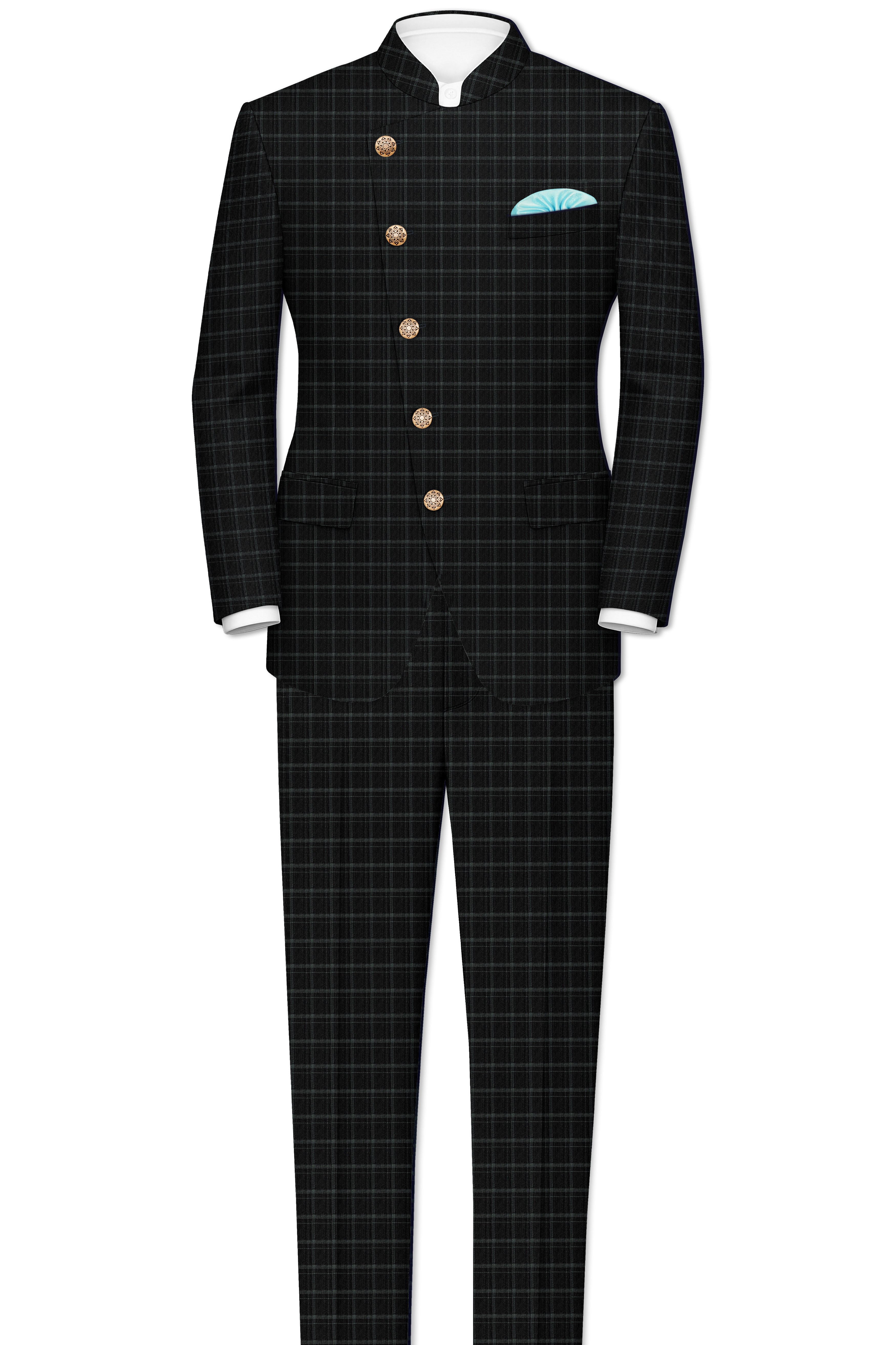 Cape God Gray windowpane Cross Bandhgala Suit