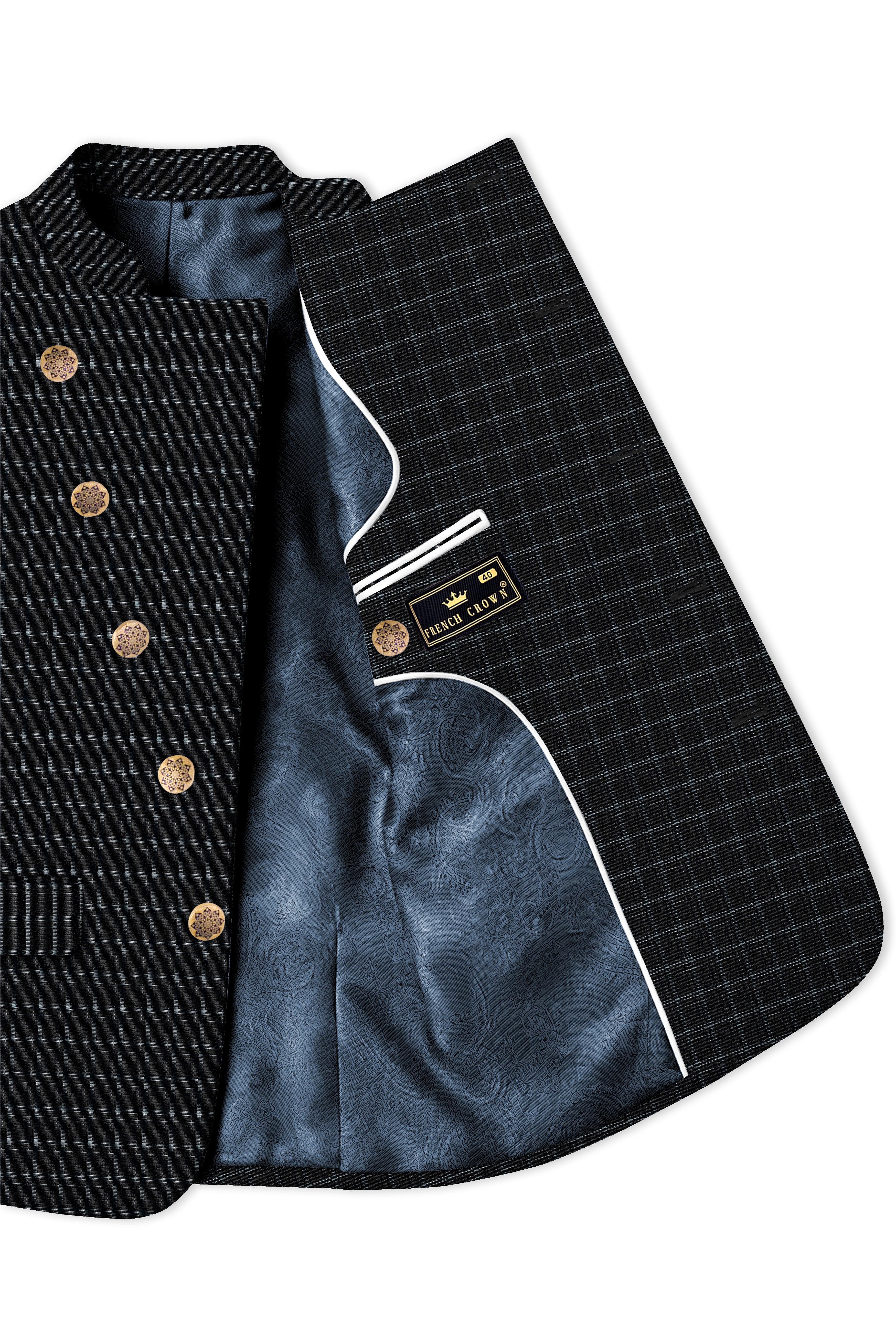 Cape God Gray windowpane Cross Bandhgala Suit