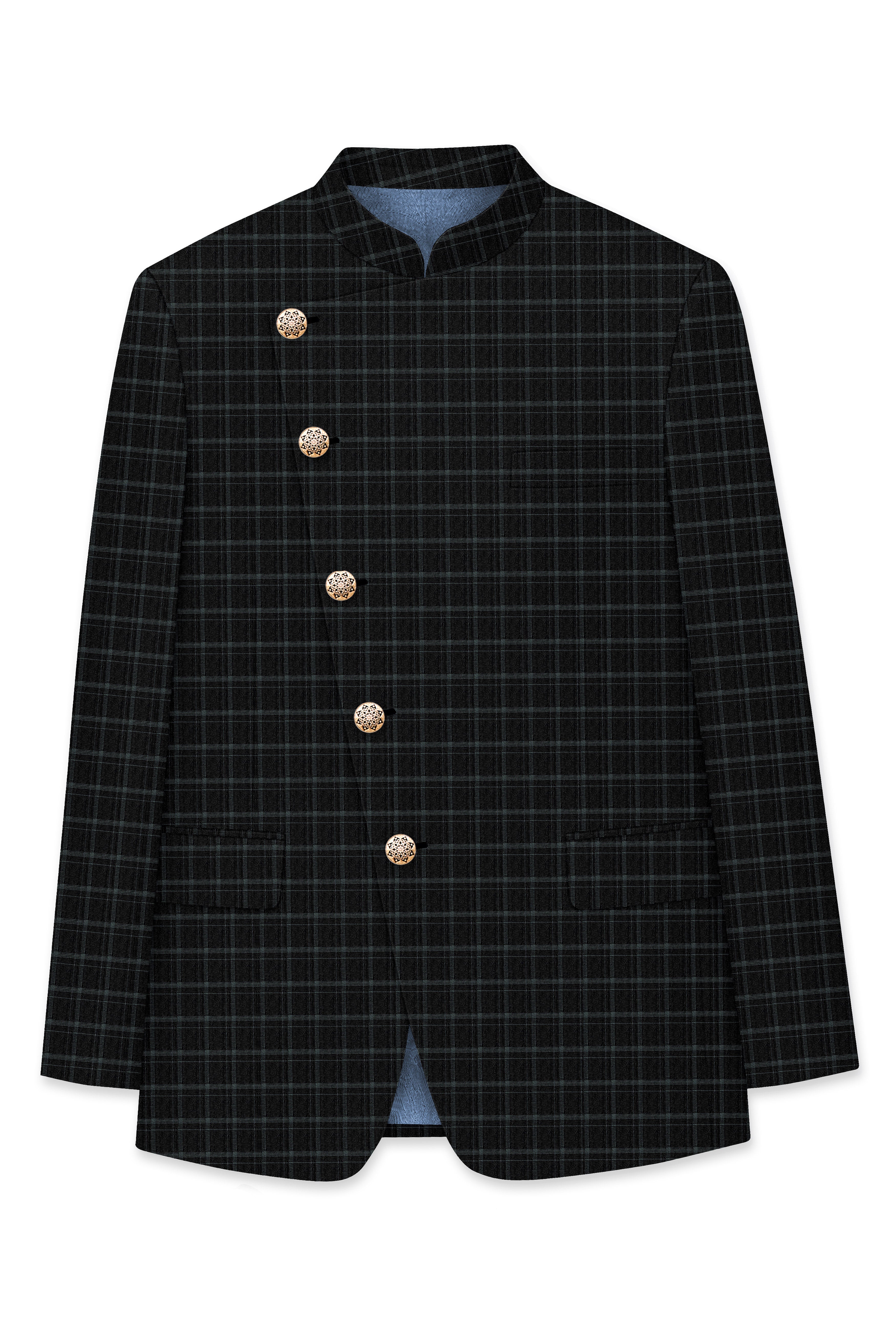 Cape God Gray windowpane Cross Bandhgala Suit