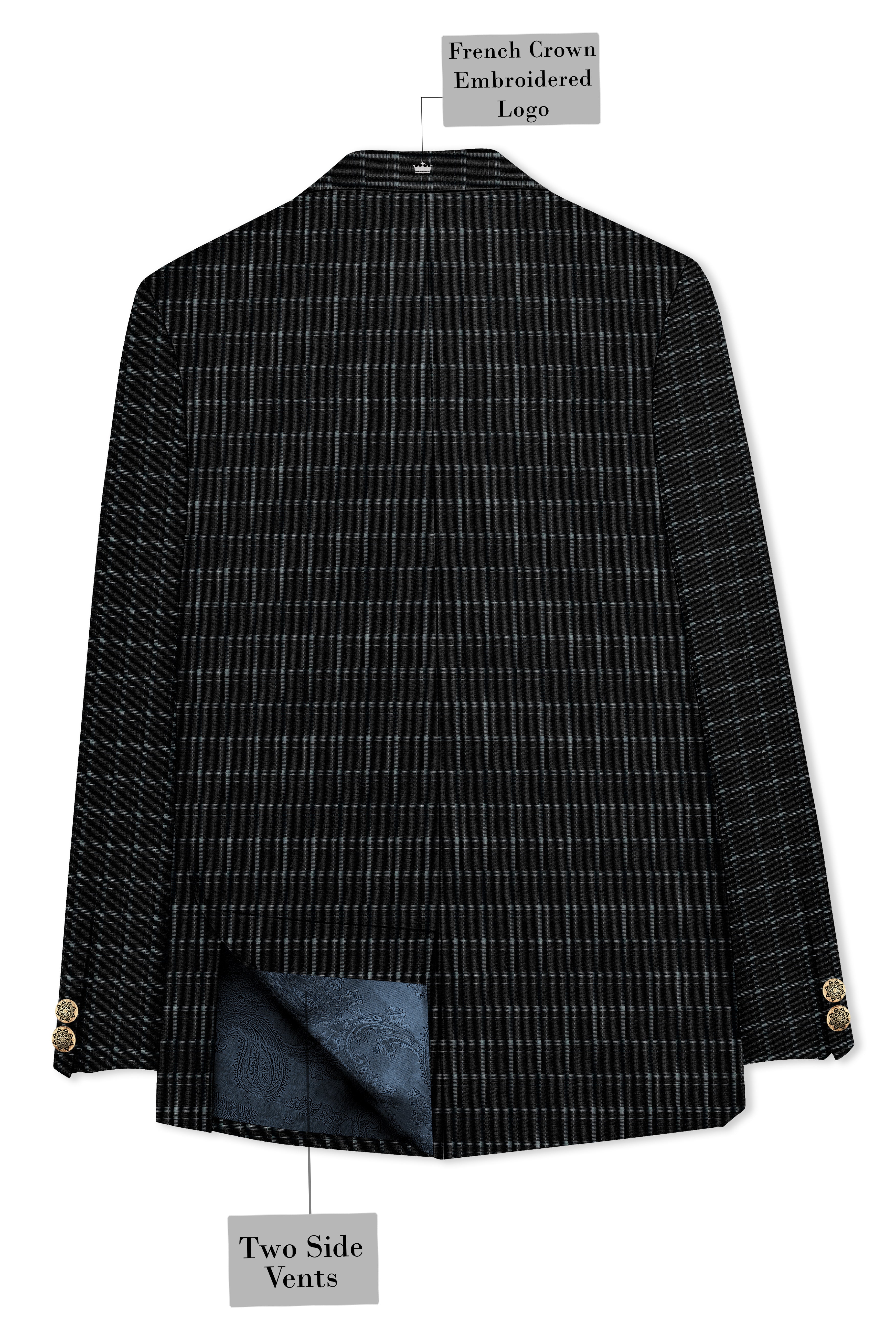 Cape God Gray windowpane Cross Bandhgala Suit