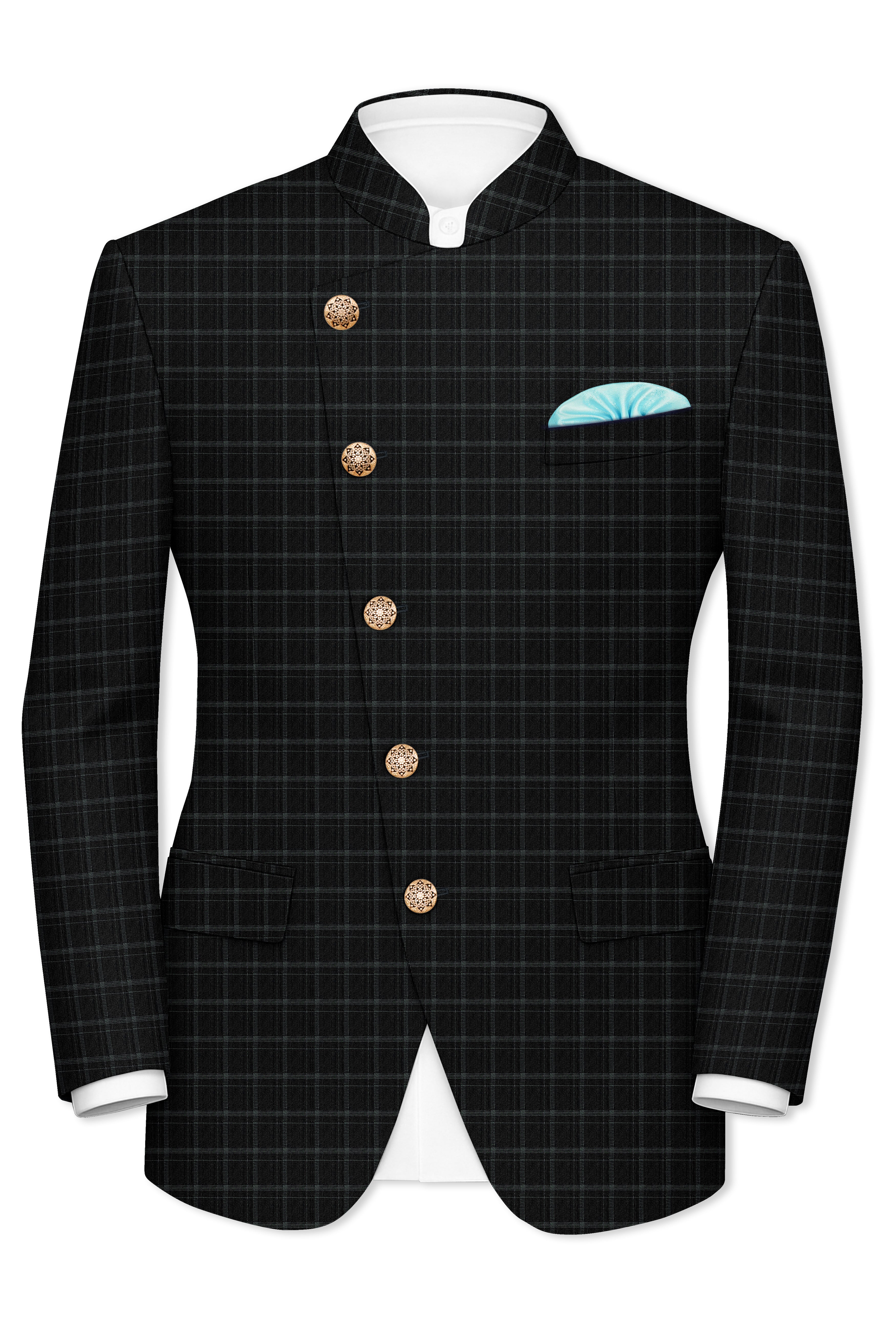 Cape God Gray windowpane Cross Bandhgala Suit