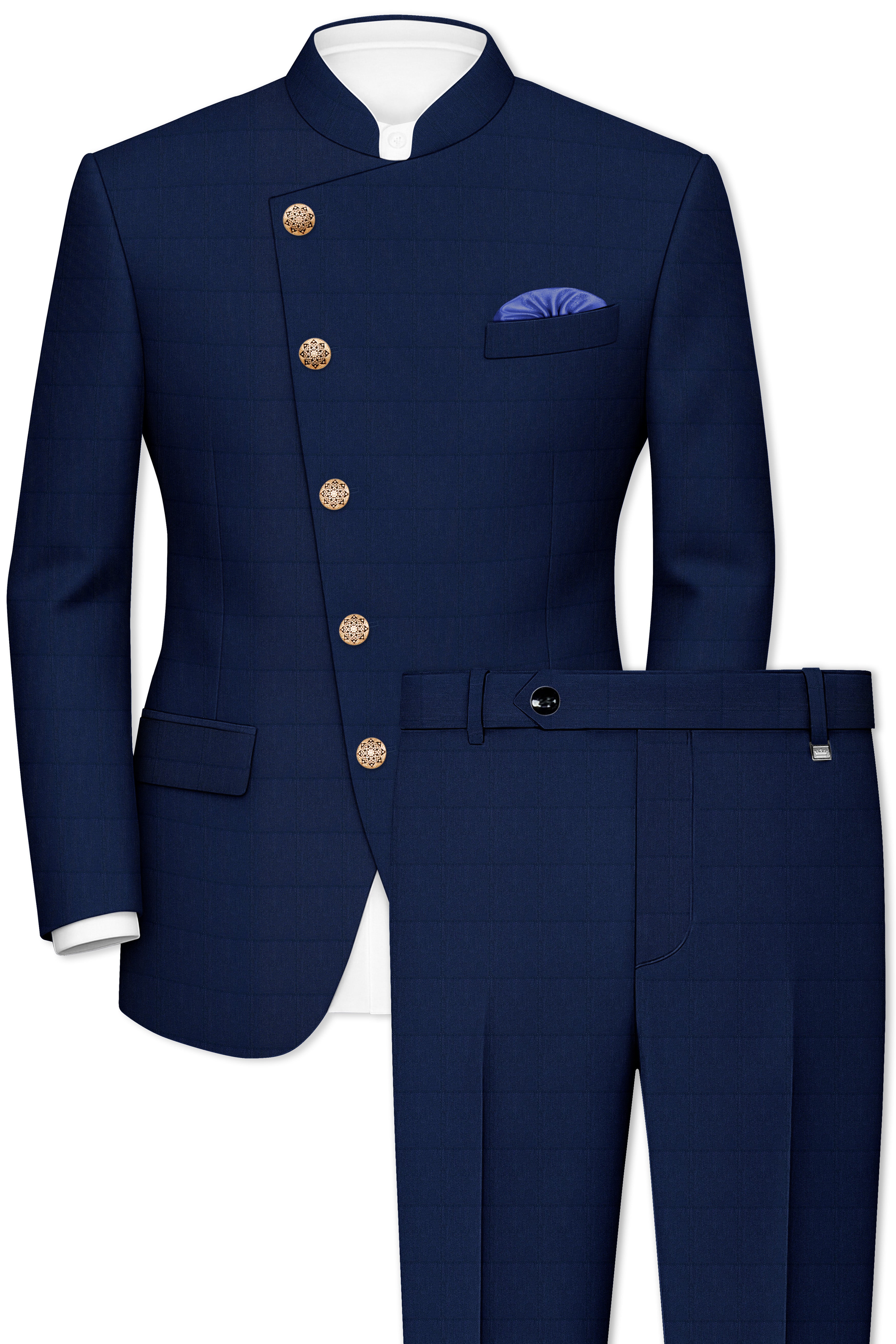 Rhino Blue Cross Placket Bandhgala Suit