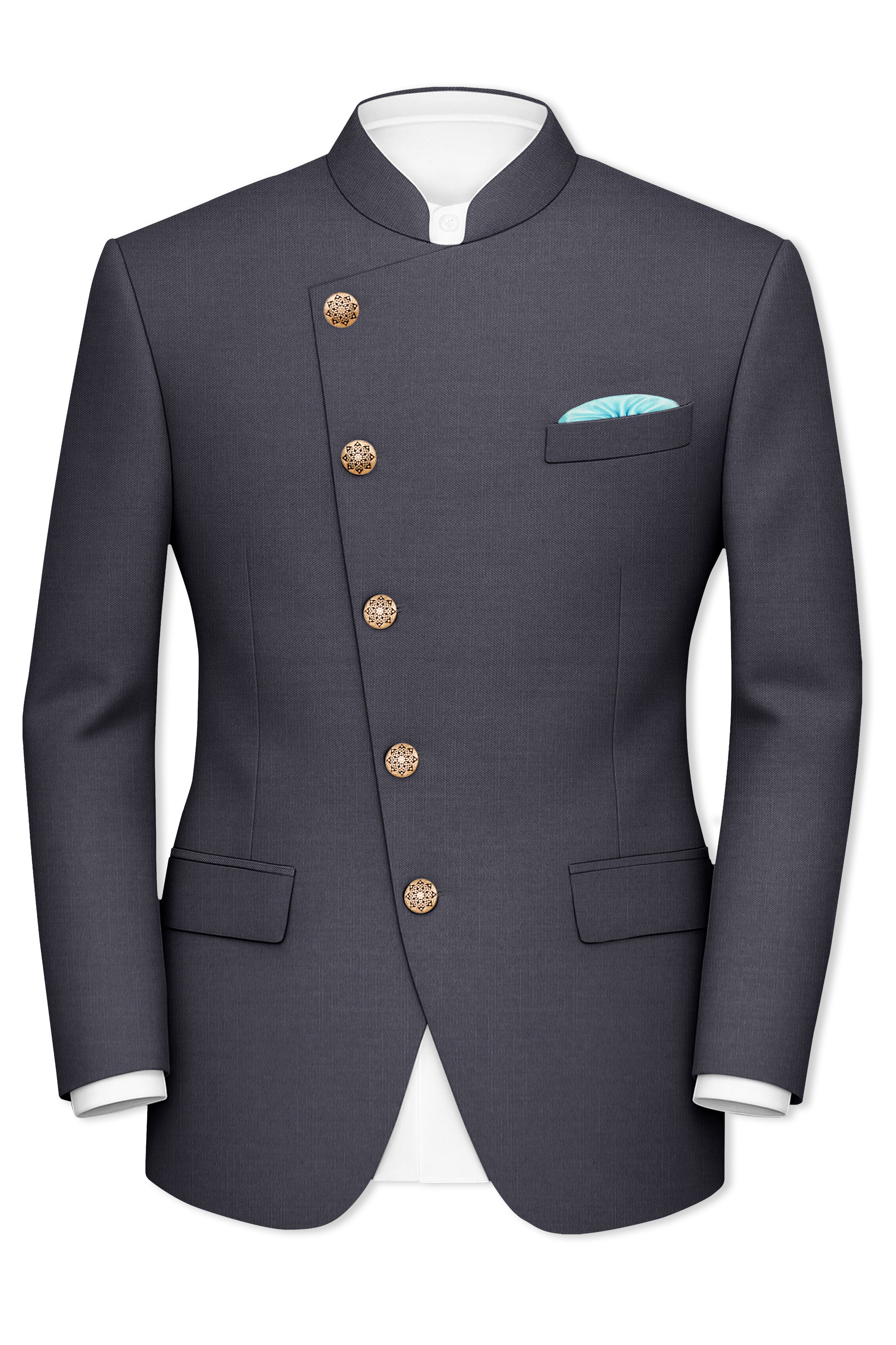 Vampire Gray Cross Placket Bandhgala Suit