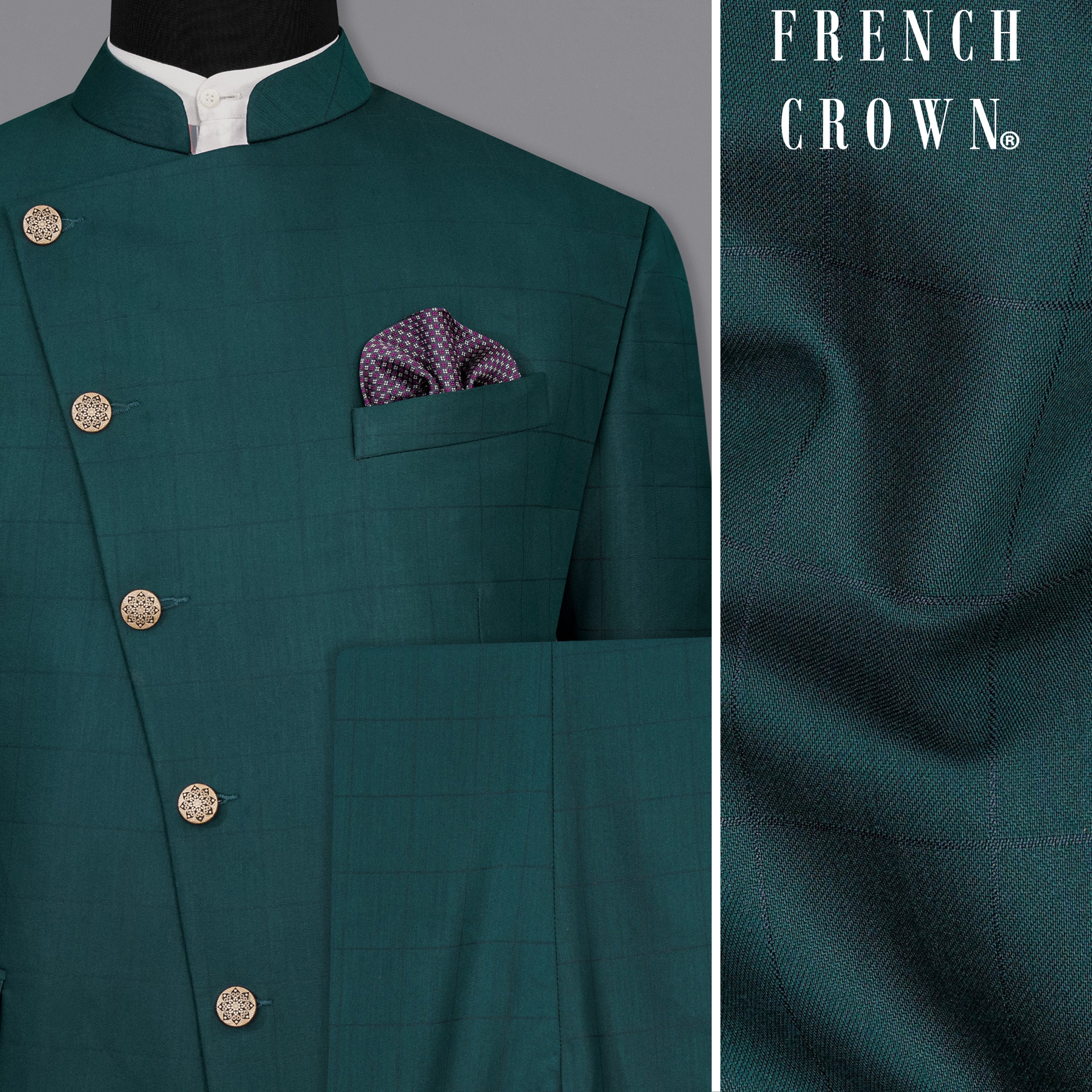 Dianne Green Subtle Windowpane Cross Placket Bandhgala Suit