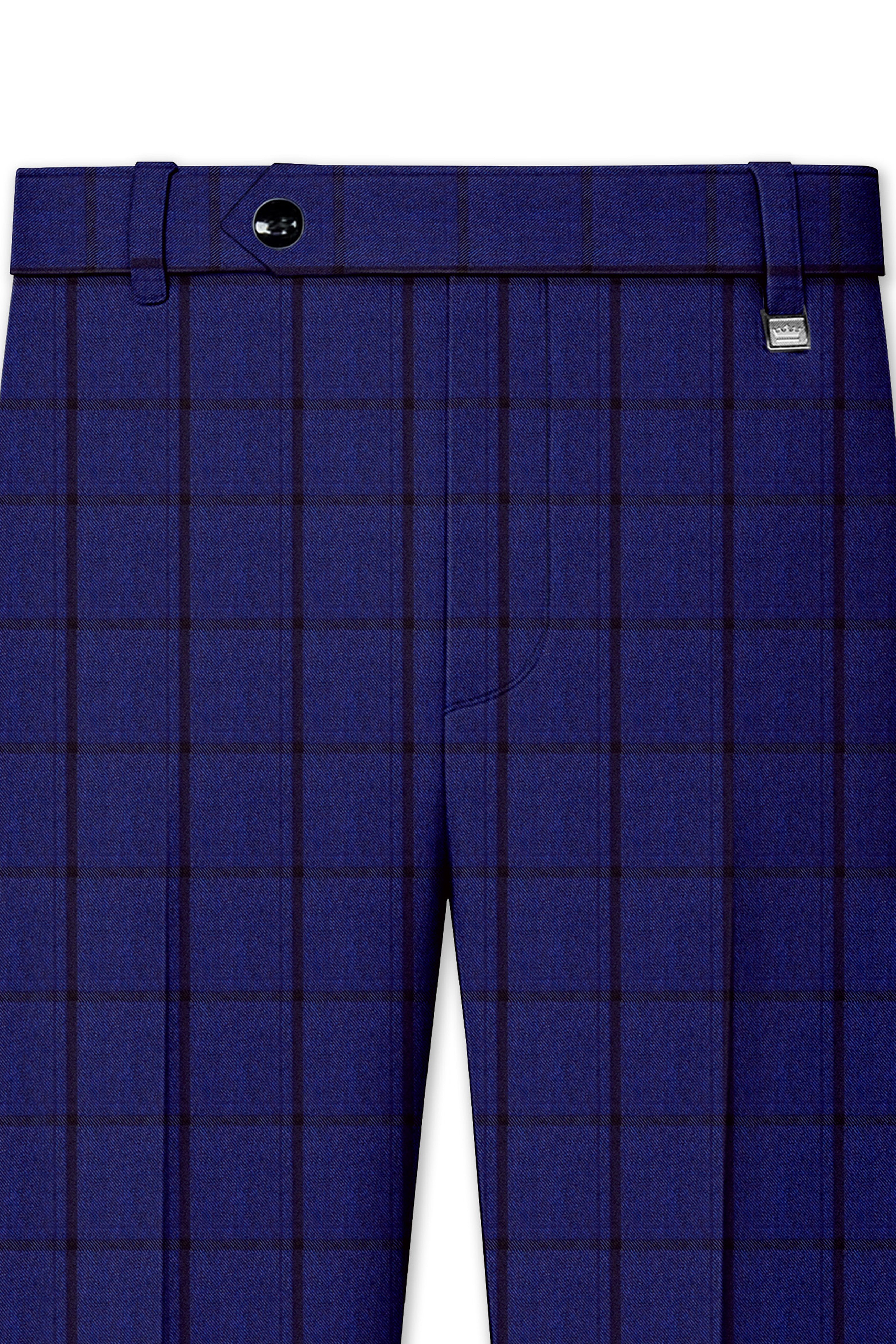 Dark Blue Windowpane Cross Placket Bandhgala Suit