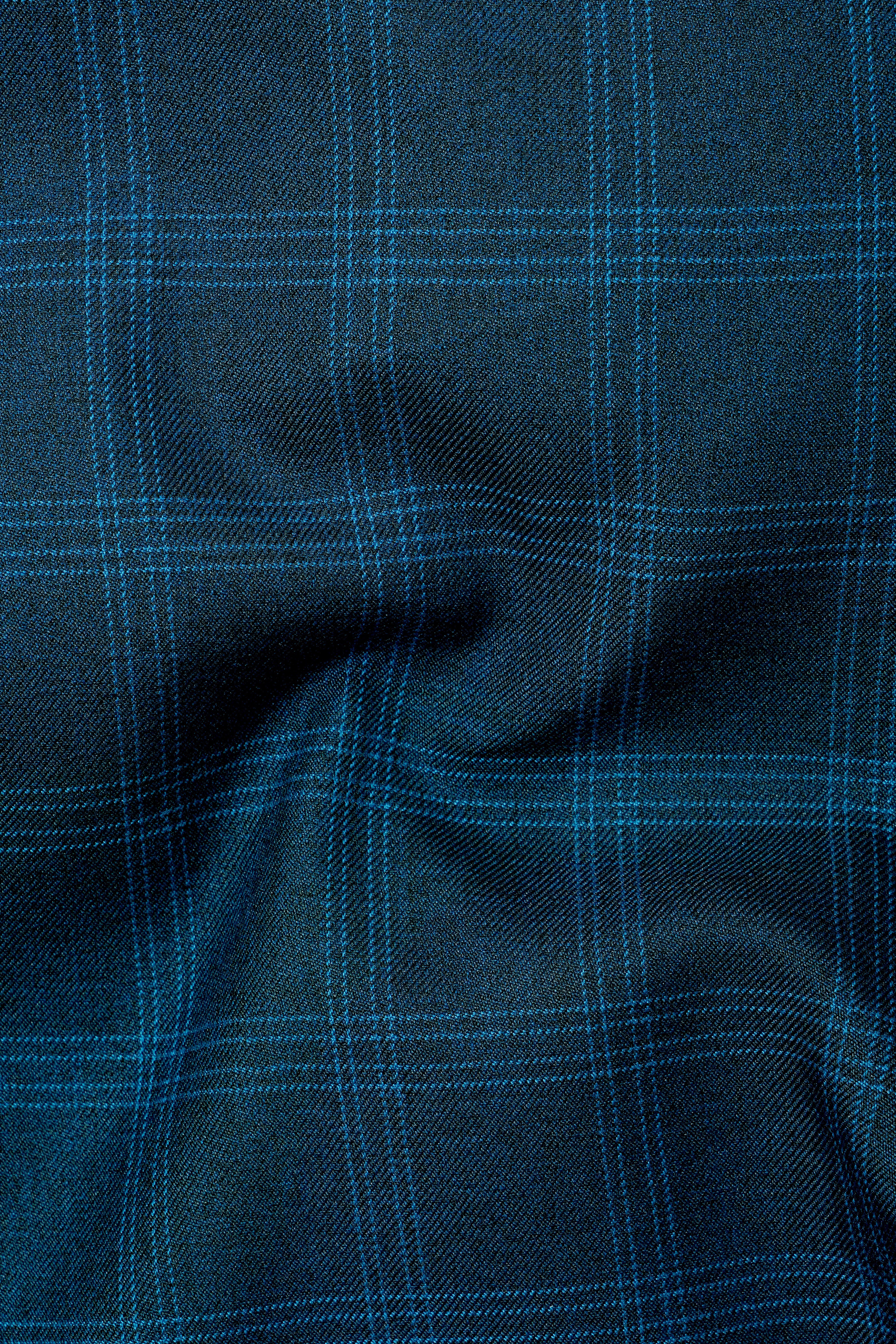 Cloud Burst Sea Green Windowpane Cross Placket Bandhgala Suit