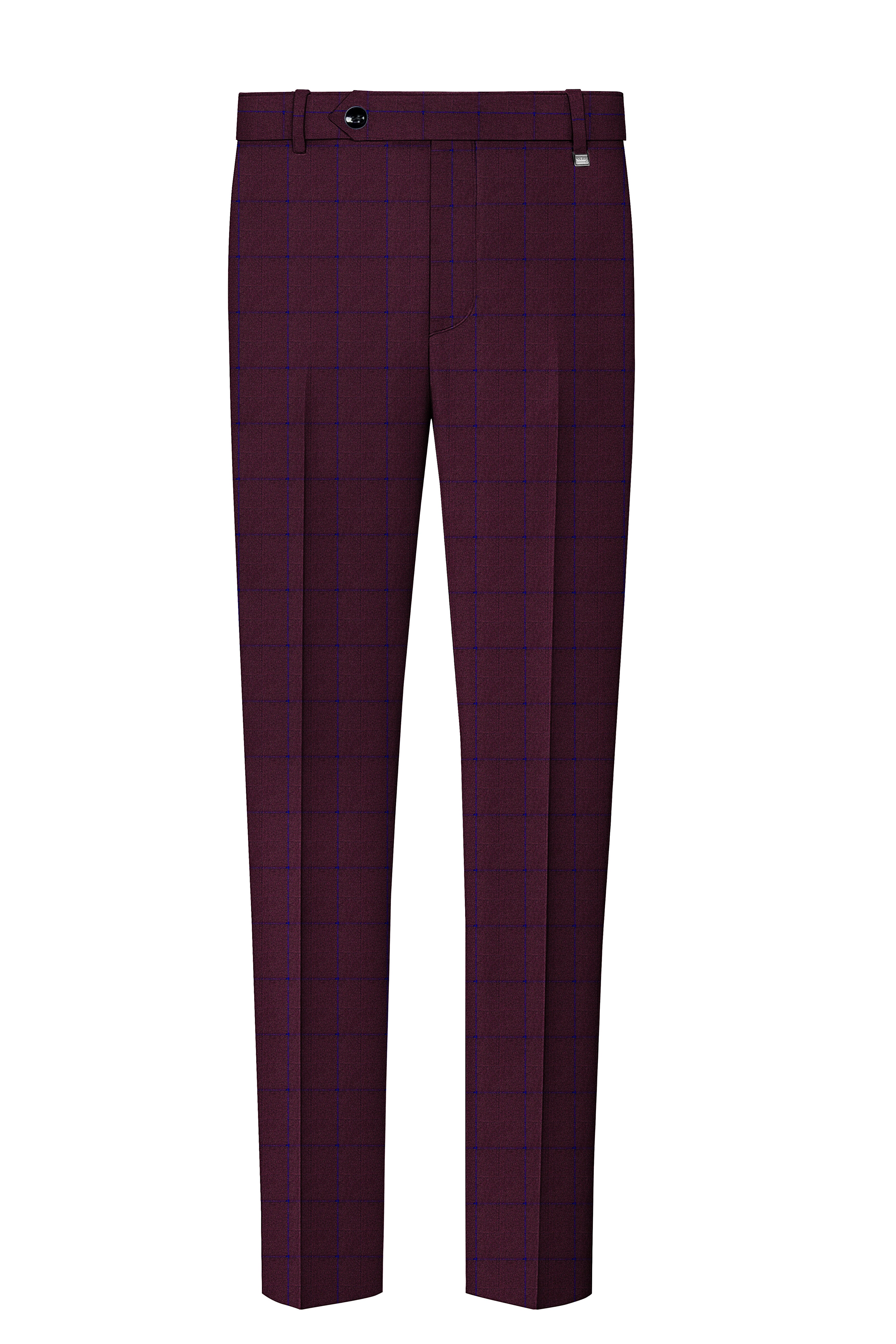 Wine Berry With Haiti Blue Windowpane Cross Placket Bandhgala Suit