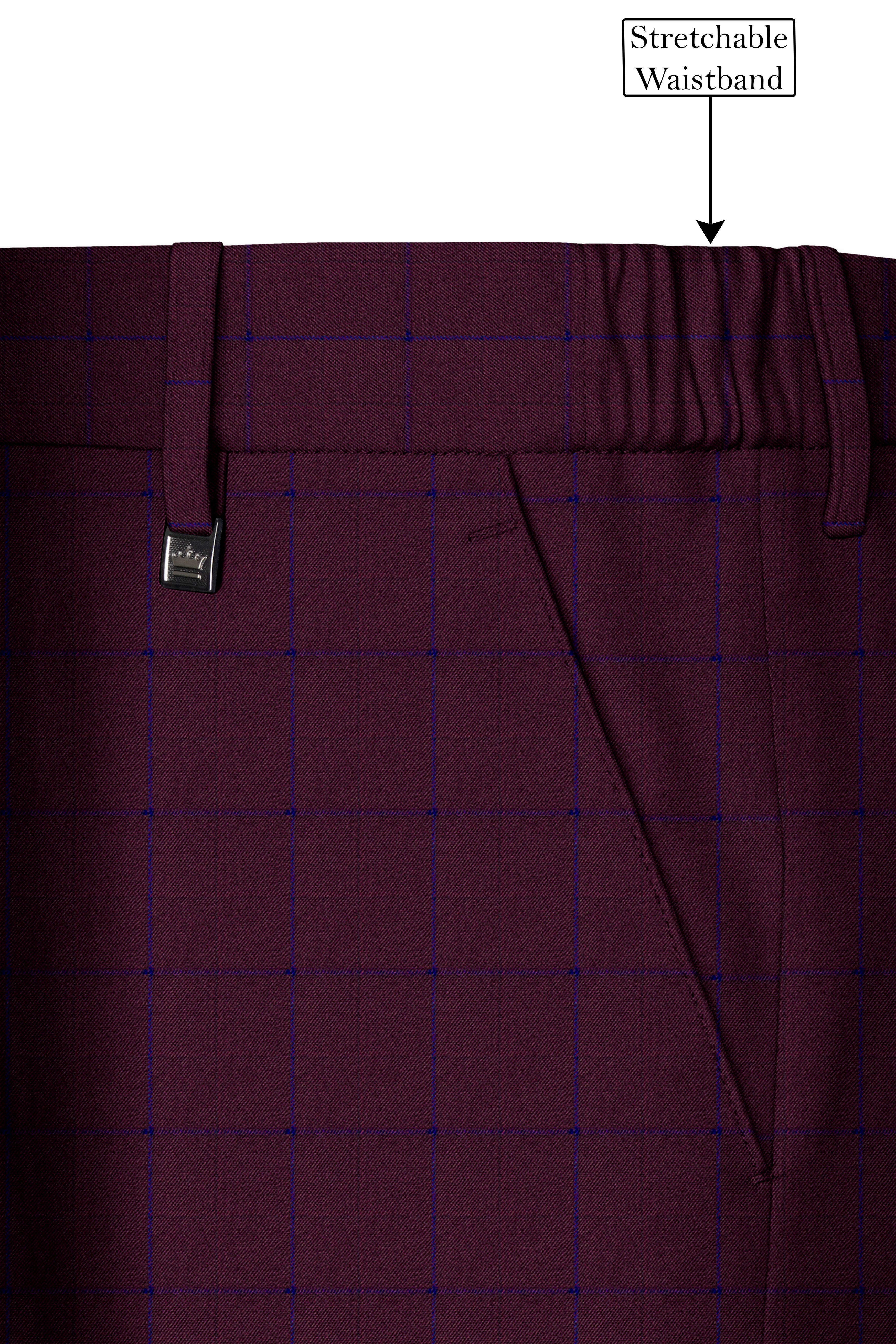 Wine Berry With Haiti Blue Windowpane Cross Placket Bandhgala Suit