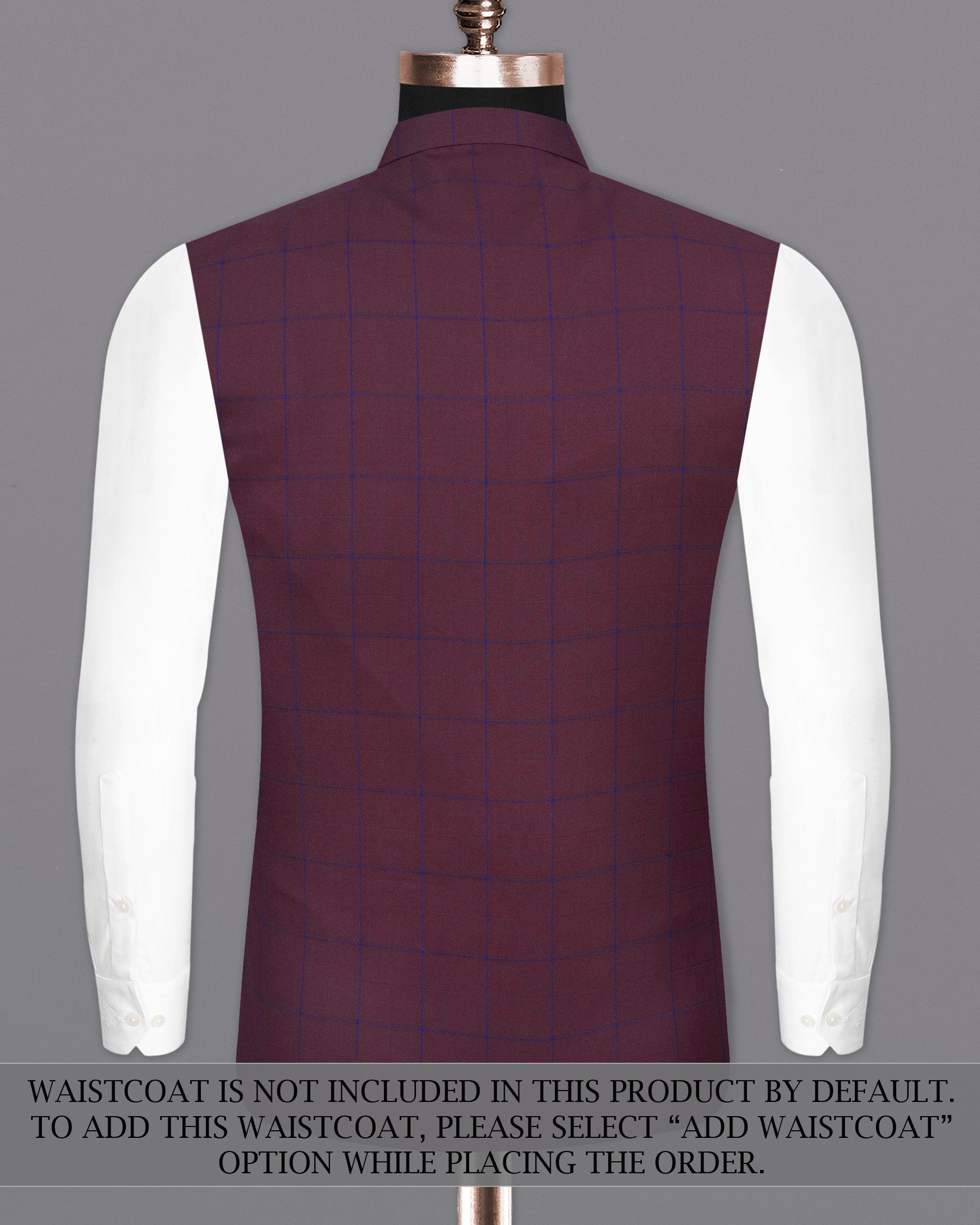 Wine Berry With Haiti Blue Windowpane Cross Placket Bandhgala Suit