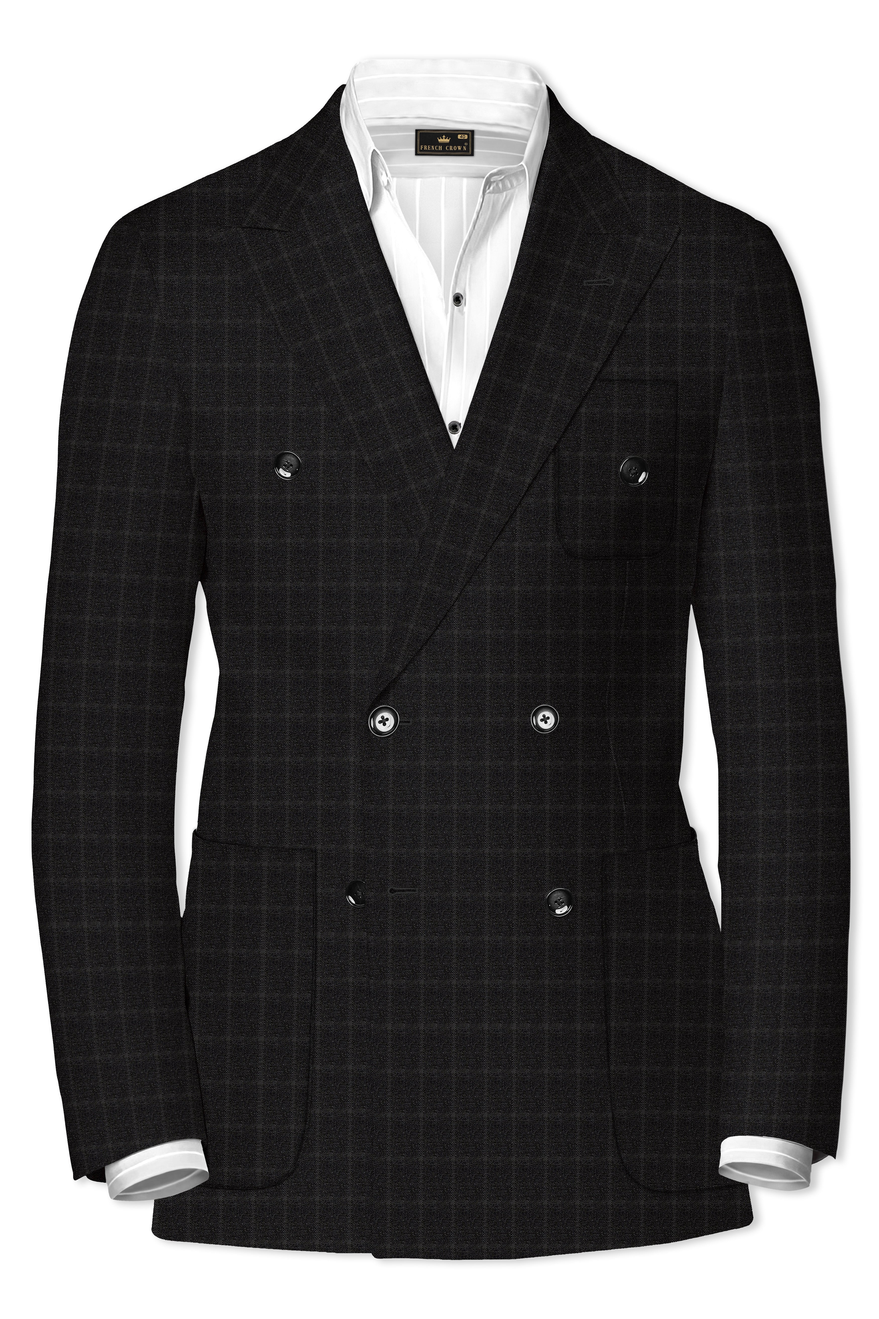 Zeus Light Black Windowpane Double Breasted Suit