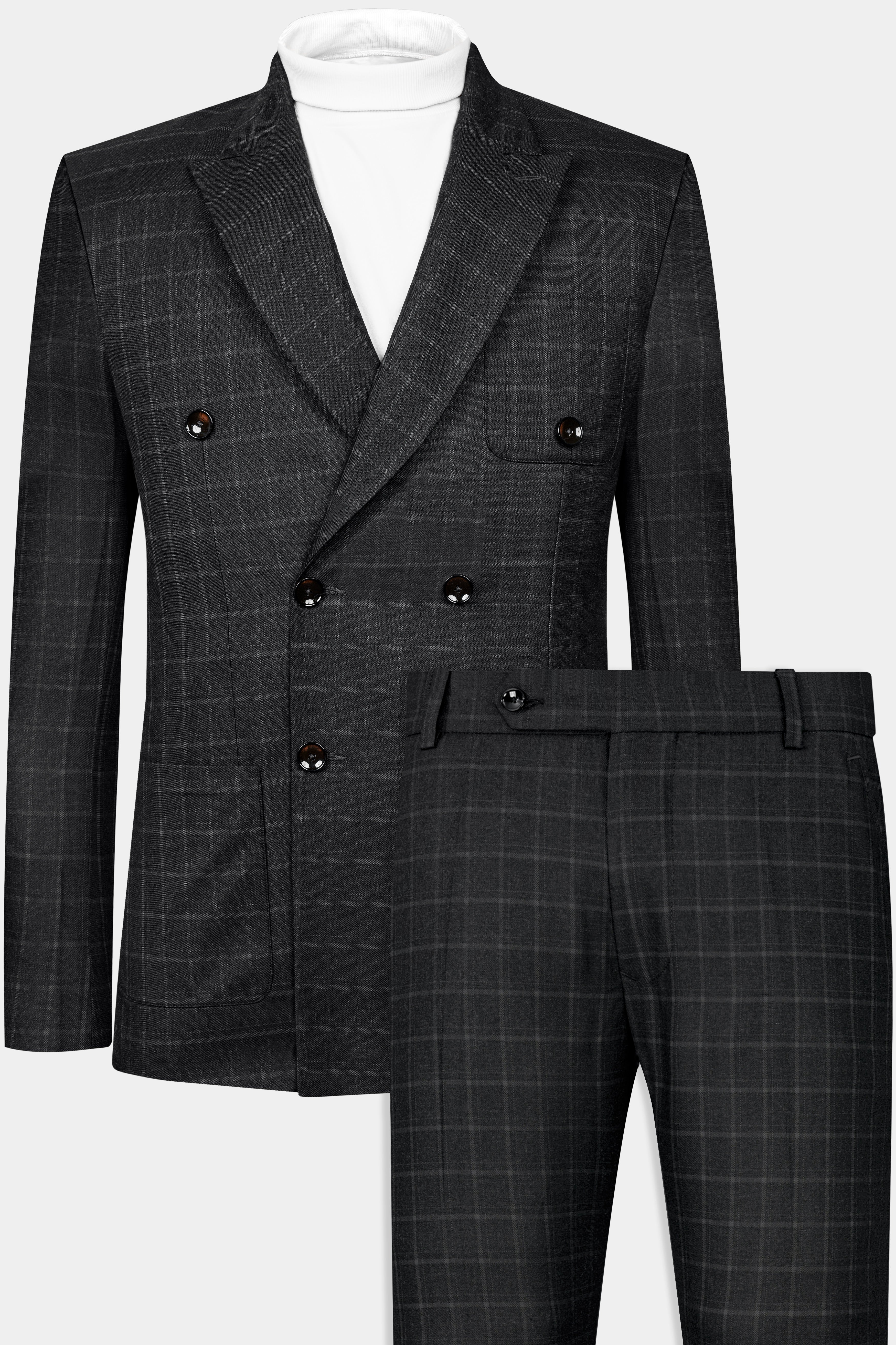 Zeus Light Black Windowpane Double Breasted Suit