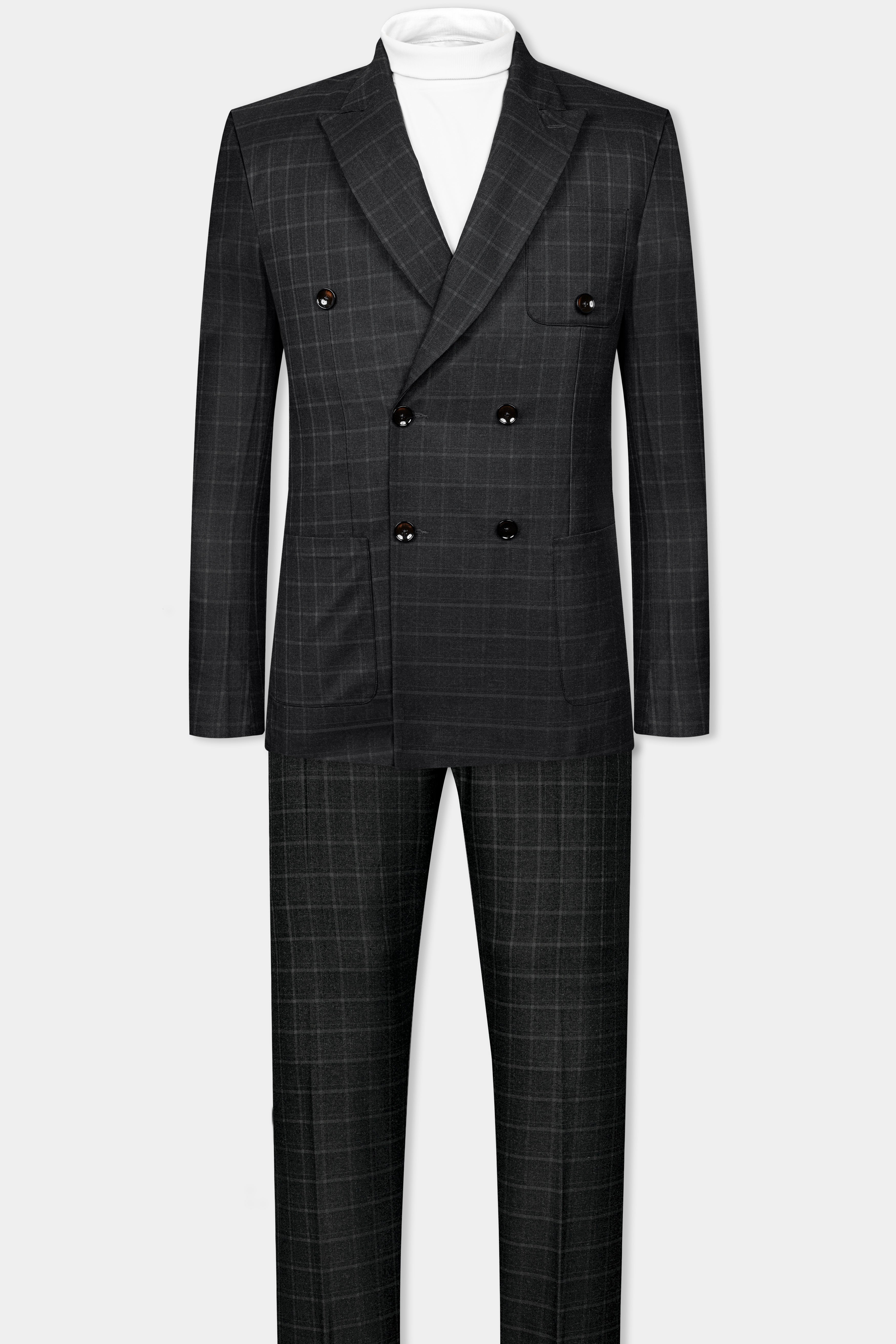 Zeus Light Black Windowpane Double Breasted Suit