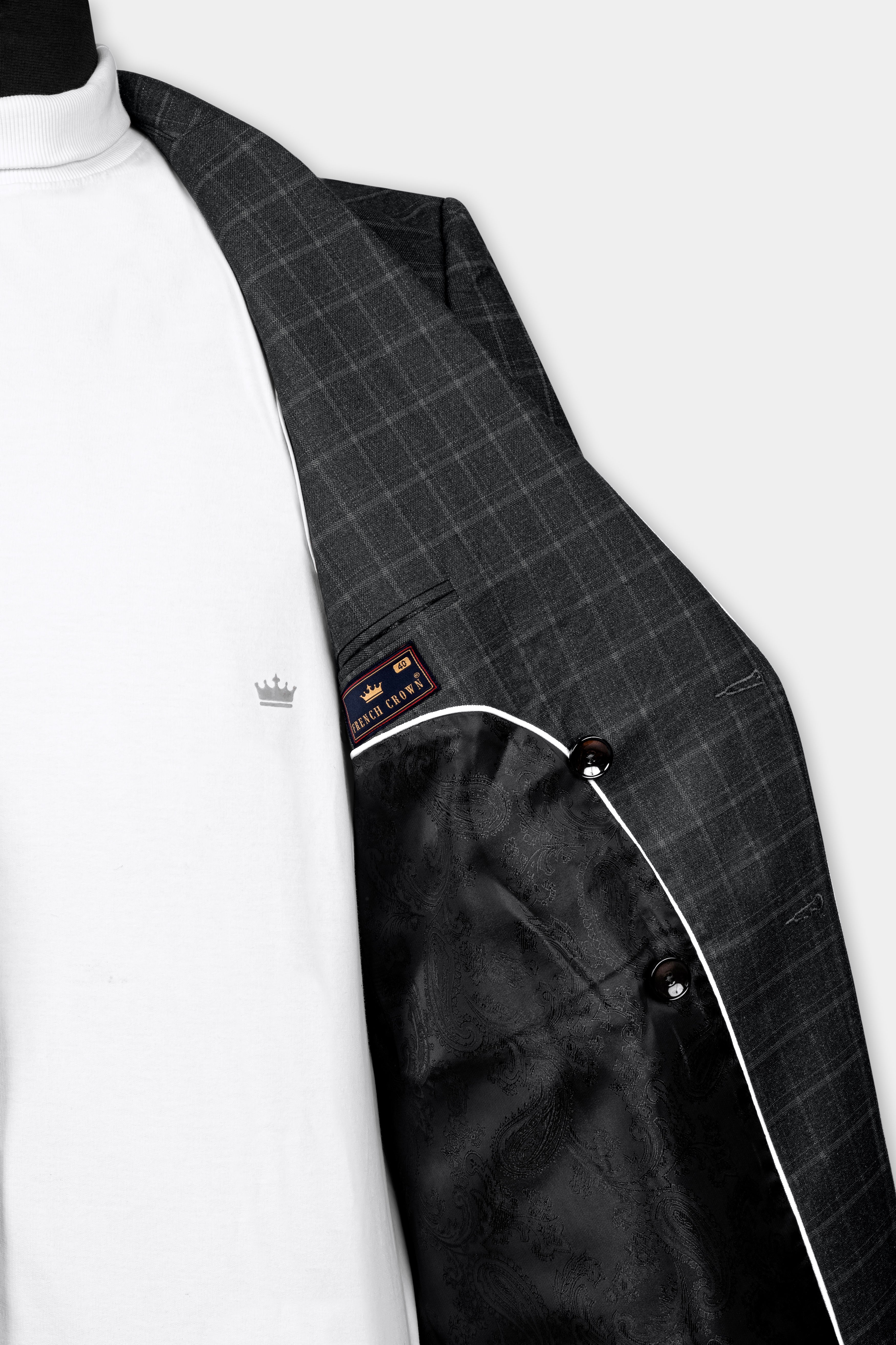 Zeus Light Black Windowpane Double Breasted Suit
