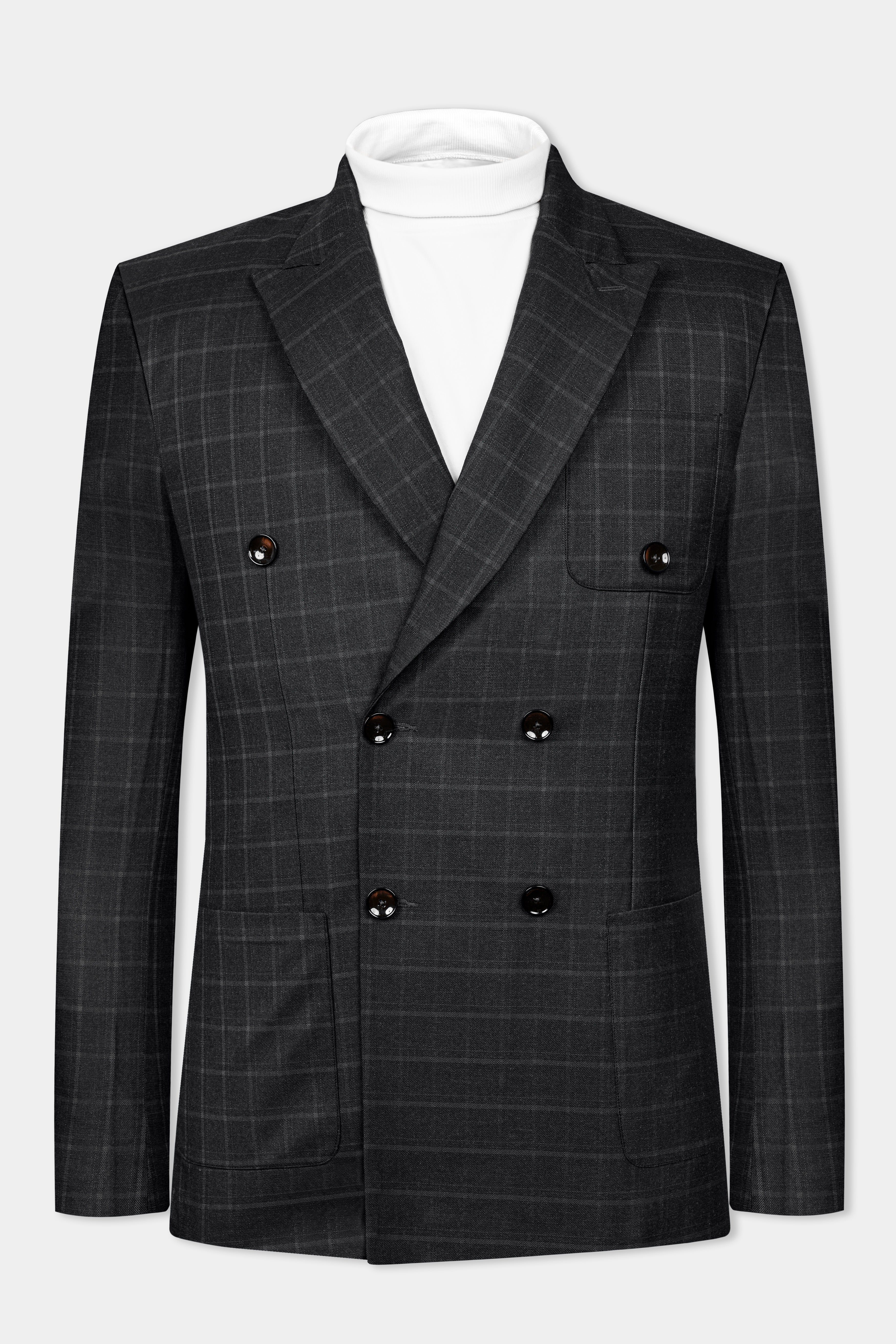 Zeus Light Black Windowpane Double Breasted Suit