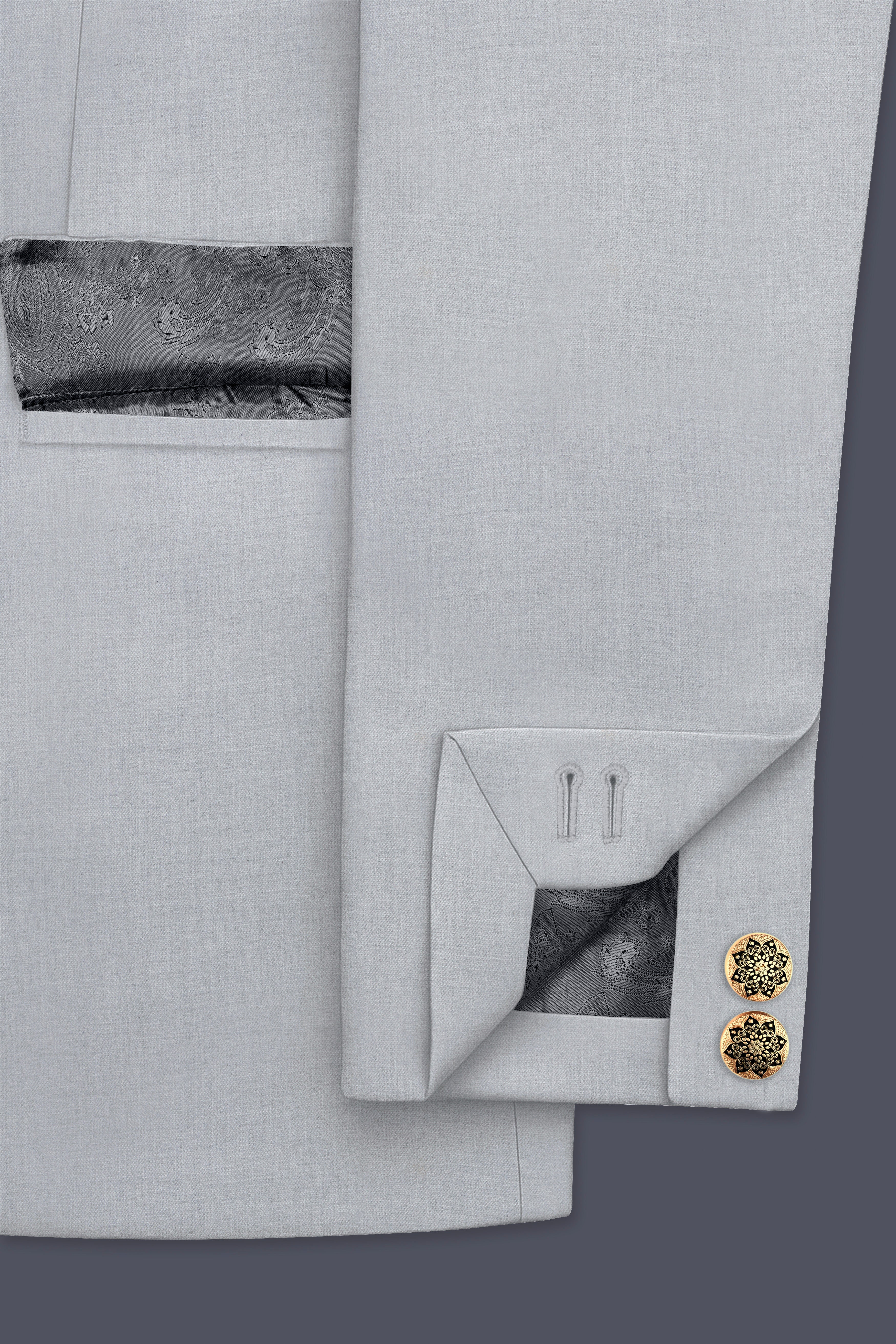 Spun Pearl Gray Cross Placket Bandhgala Blazer