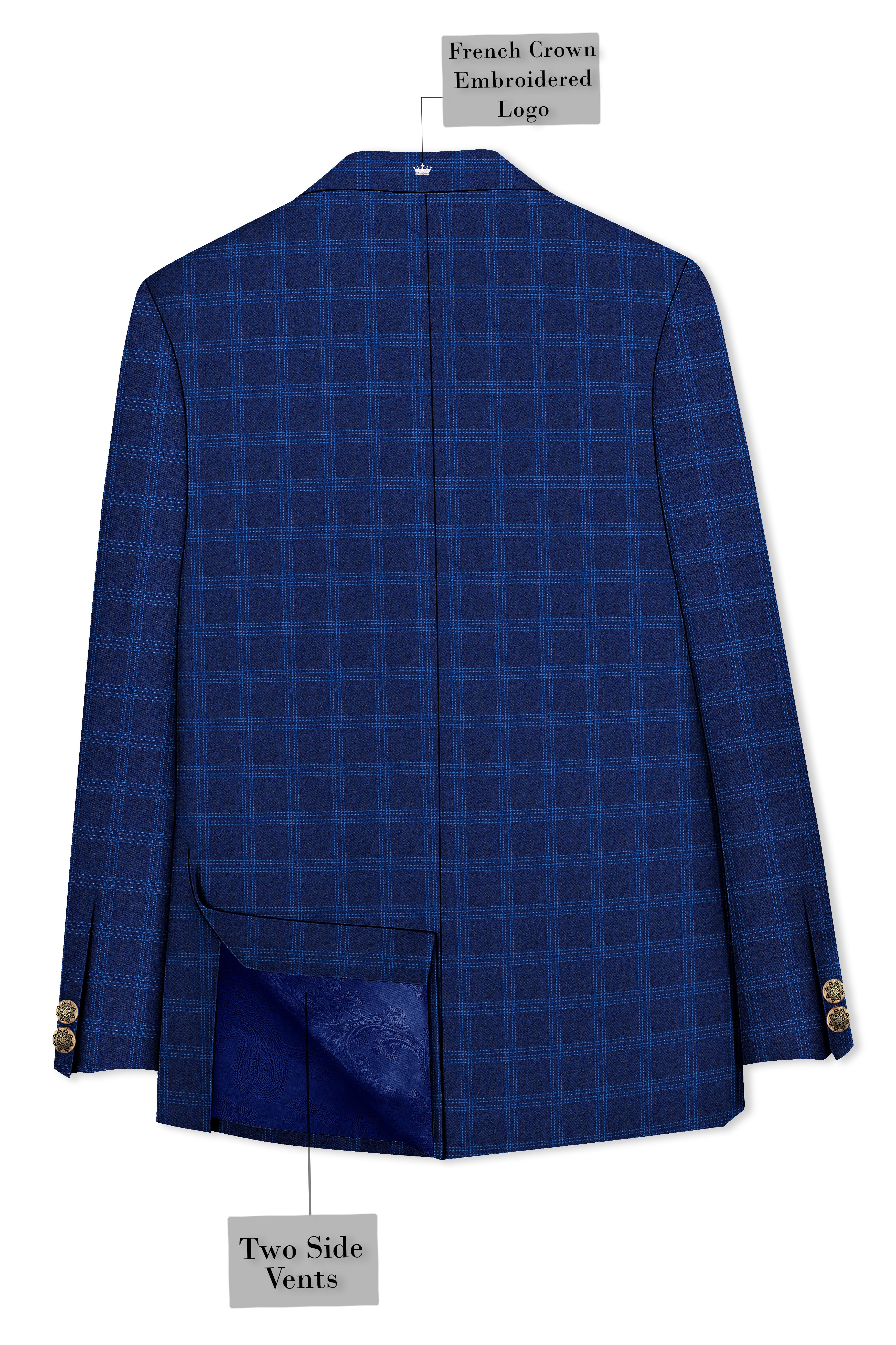 Baltic Sea Blue Windowpane Cross Placket Bandhgala Suit