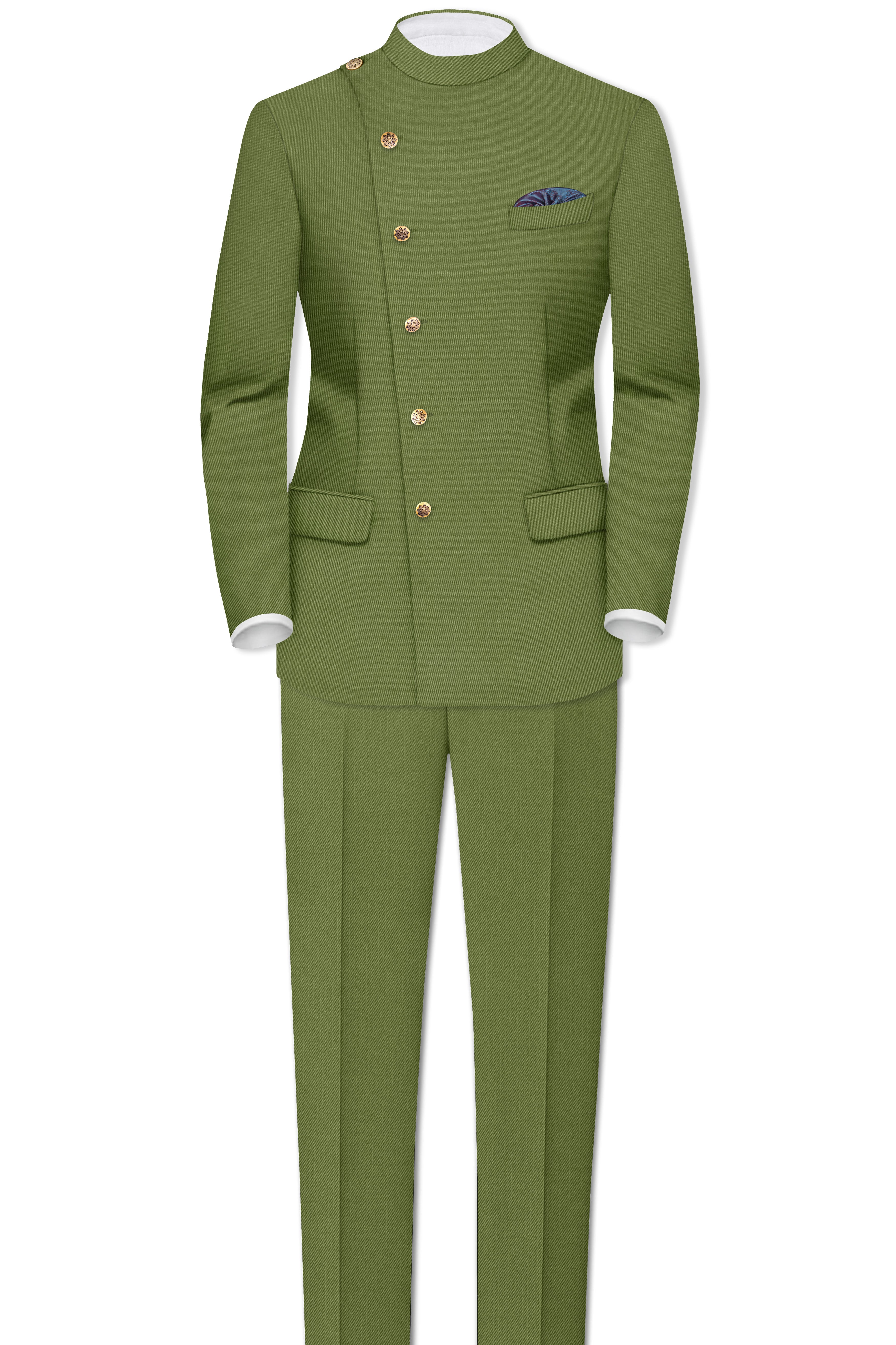 Cactus Green Cross Placket Bandhgala Suit